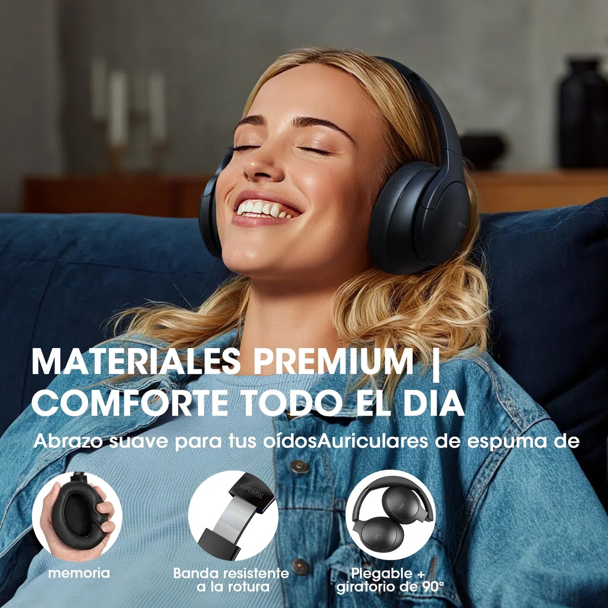 DOQAUS Auriculares Inalámbricos Bluetooth Diadema, Cascos Inalámbricos Bluetooth con 90 Horas de Batería, App con 9 Modos EQ, Bluetooth 5.4, Sonido HiFi, Plegables con Micrófono, Negro