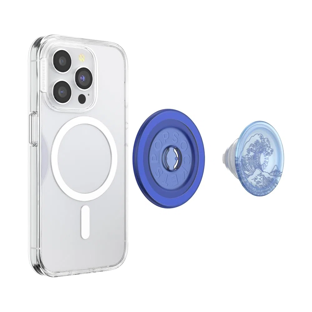 PopSockets Agarre para teléfono MagSafe con soporte, soporte magnético, parte superior intercambiable, sujeción segura para fundas MagSafe de iPhone, agarre para teléfono y tableta, océano translúcido