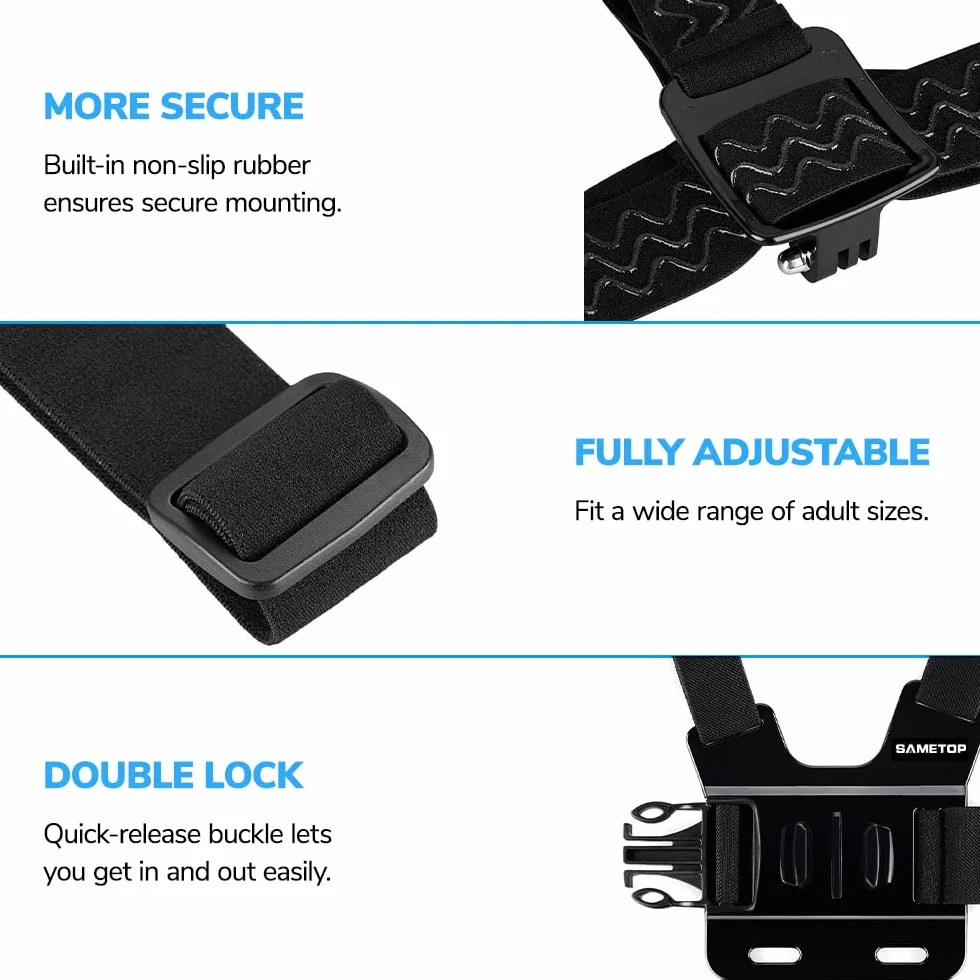 Arnés de Pecho Montura Correas para Cabeza Chest Mount Harness Soporte de Correa Pechera Compatible con GoPro Hero 13 12 11 10 9 8 7 6 5 4 Session 3+ 3 Hero(2018) dji Osmo Cámaras de acción