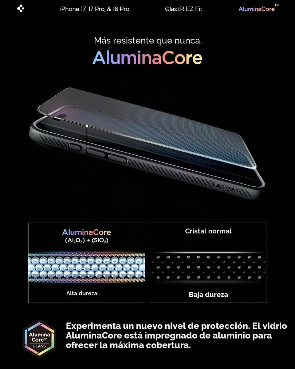 Spigen Glas.tR EZ Fit Protector Pantalla para iPhone 17, iPhone 17 Pro, iPhone 16 Pro, 2 Unidades, Instalación Fácil, Alta Definicion, Dureza 9H