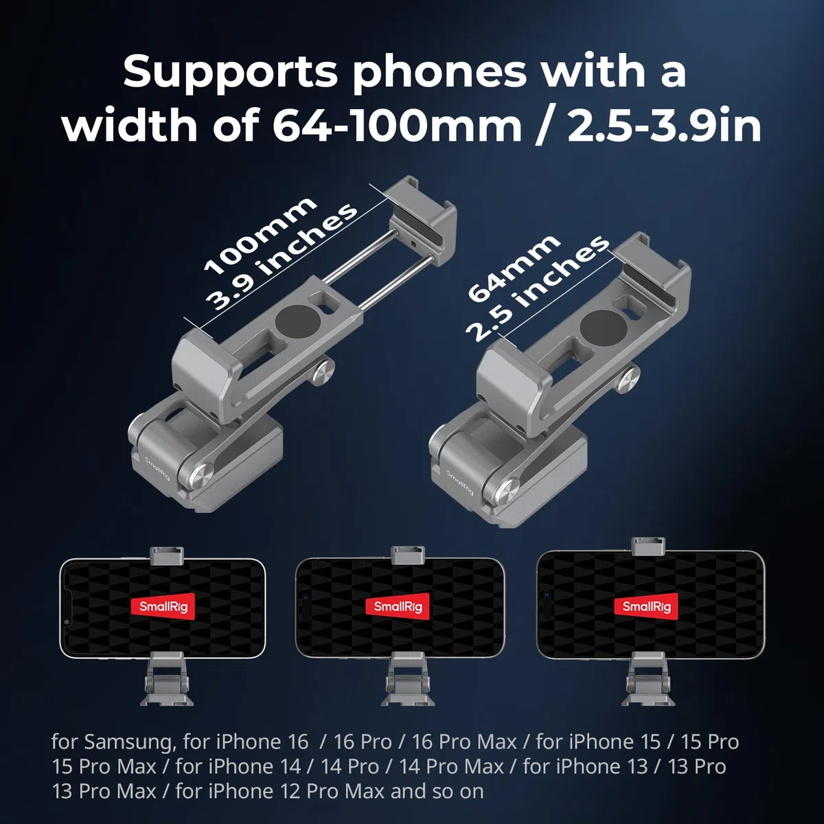 SMALLRIG Soporte Metálico para Teléfonos con Base para Arca-Swiss, Compatible con DJI RS 4 Mini y RS 3 Mini, Soporte Ajustable para iPhone 17/16/15, Para SAMSUNG y Universal Teléfono - 5338