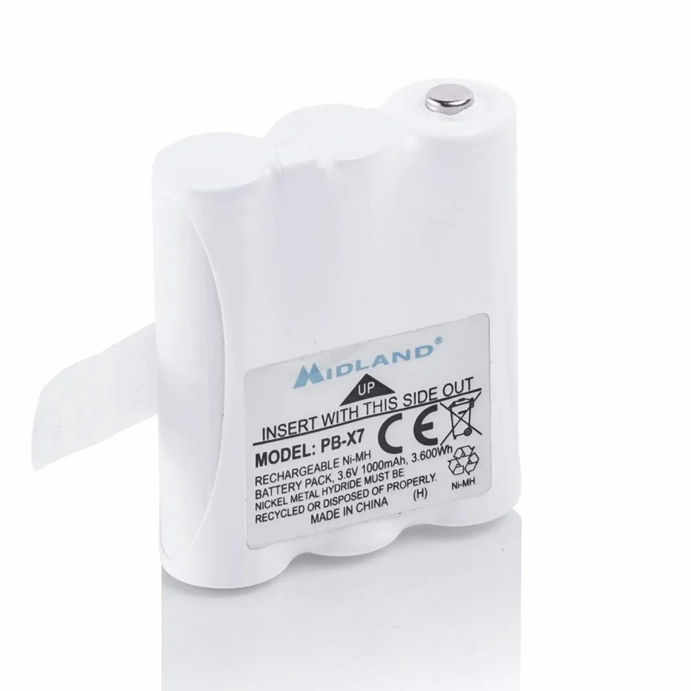 Midland-Pila Recargable AA PB-X7 para Walkie Talkie XT70, Batería Ni-Mh 1000mAh, Voltaje de 3,6V, Autonomía Prolongada para Radioaficionados y Radios Profesionales, Fácil de Instalar