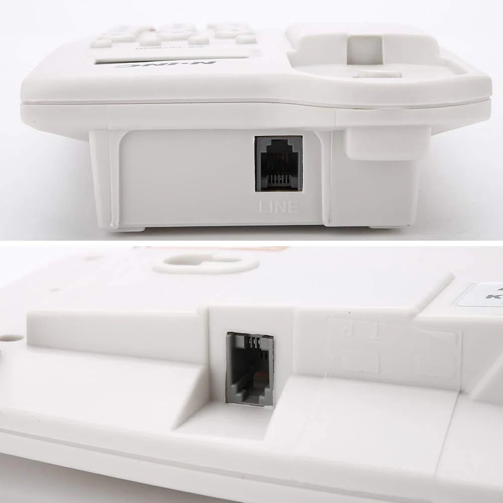 Teléfono de Pared y Escritorio con Cable - FSK/DTMF para Hotel y Casa - con Pantalla de Llamadas (Blanco)