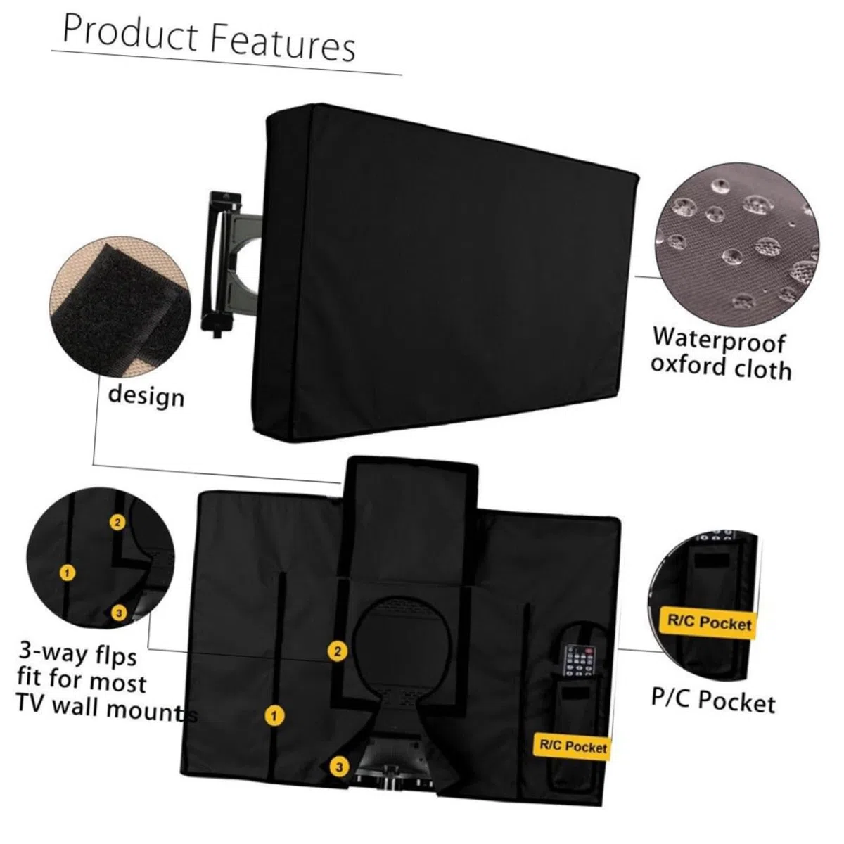 HOMSFOU Funda Tv Exterior Impermeable Resistente a La Intemperie Con PañO Microfibra Gratis Para Televisores Hasta 24 Pulgadas ProteccióN Contra Polvo Lluvia Y Suciedad