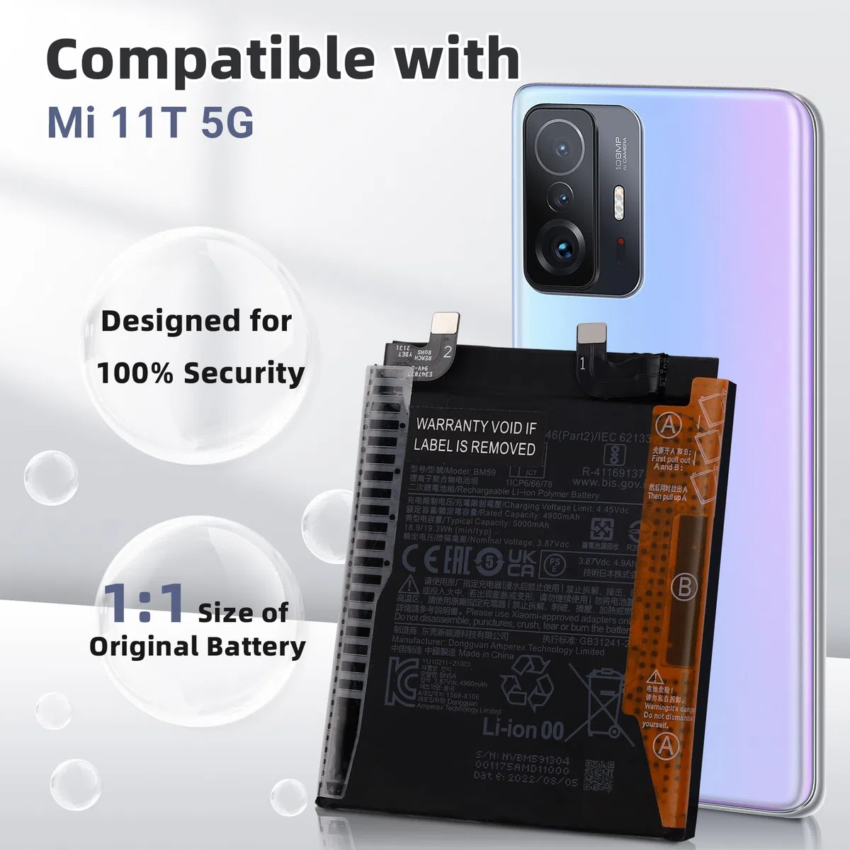 HIGHAKKU Batería de Repuesto BM59 Compatible con Mi 11T 21081111RG con Herramientas