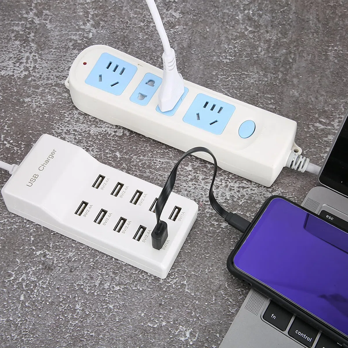 Cargador USB VBESTLIFE, Adaptador de Carga rápida, Fuente de alimentación USB múltiple con 10 Conexiones (5 V ~ 2.4 A x 2, 2.1 A x 4, 1A x 4) Cargador Compatible con Dispositivos USB de 5 V. (UE)