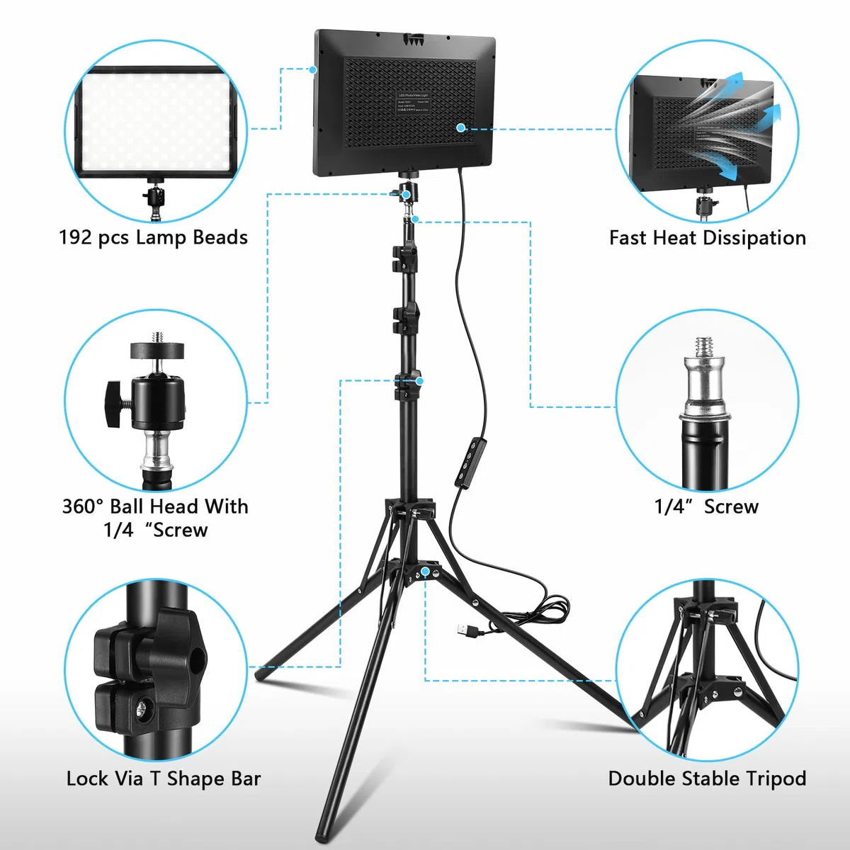 Luz LED Foto Video 2-Pack, Luz LED Continua USB Bicolor 2800-6500K Regulable, 173cm Kit de Iluminación Fotográfica con Trípode para Estudios, YouTube TikTok Grabación de Video,Juego Streaming