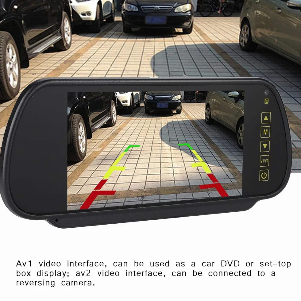 Espejo retrovisor LCD, espejo retrovisor para automóvil de 7 pulgadas Monitor de atenuación automática Cámara de visión trasera con soporte