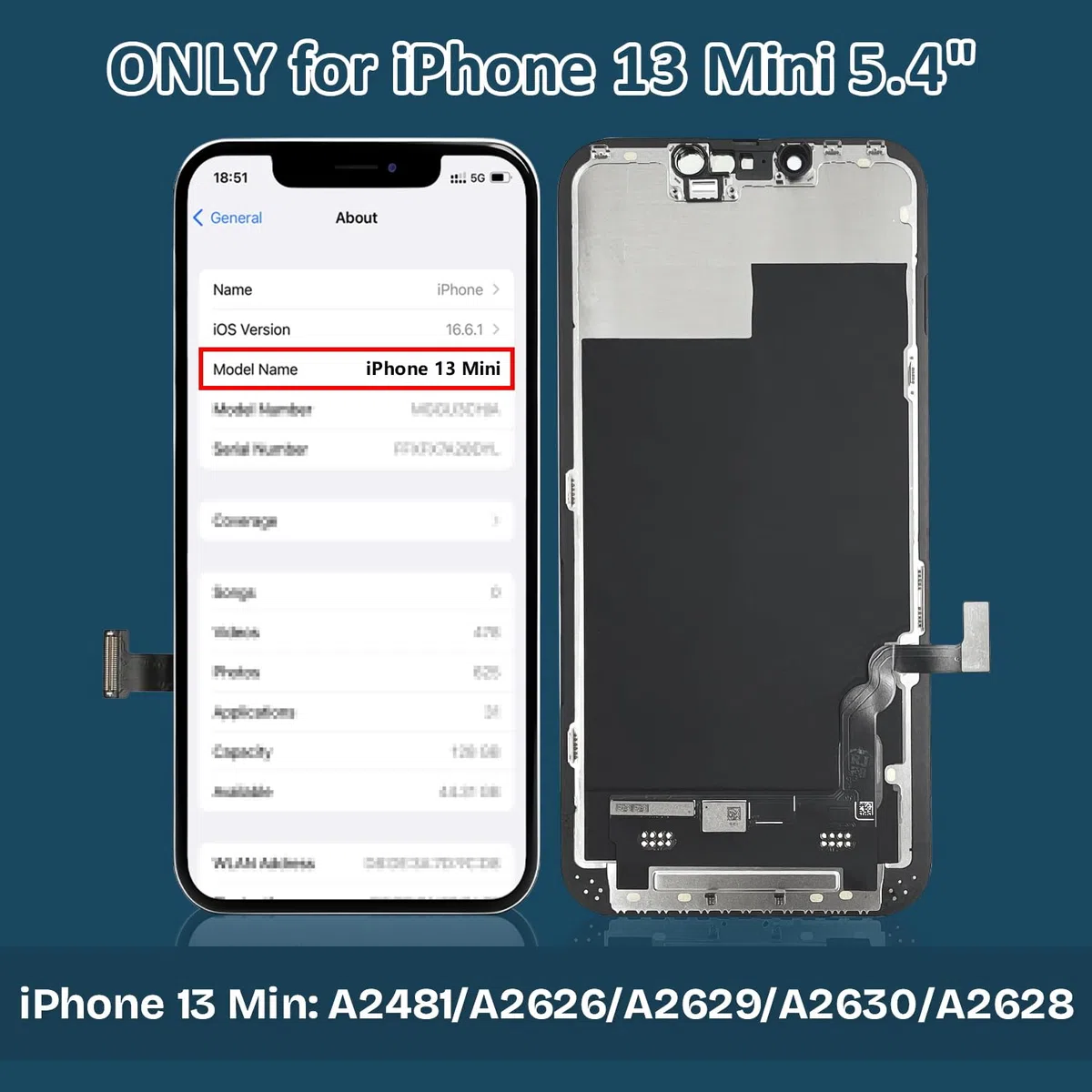 Pantalla para iPhone 13 Mini Reemplazo, 5,4 Pulgadas Display Haptic Touch LCD Full HD Digitalizador con Herramienta de Reparación y Protector de Pantalla