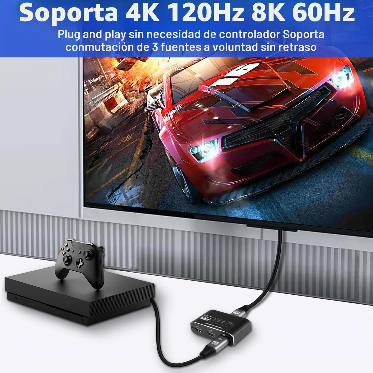 XMSJSIY Conmutador HDMI 3 en 1, selector divisor HDMI 2.1 con cable HDMI de 3 puertos, selector de conmutación HDMI, compatible con 4K, 120Hz, 8K, 60Hz, 48Gbps para HDTV, PS5, Xbox DVD, proyector