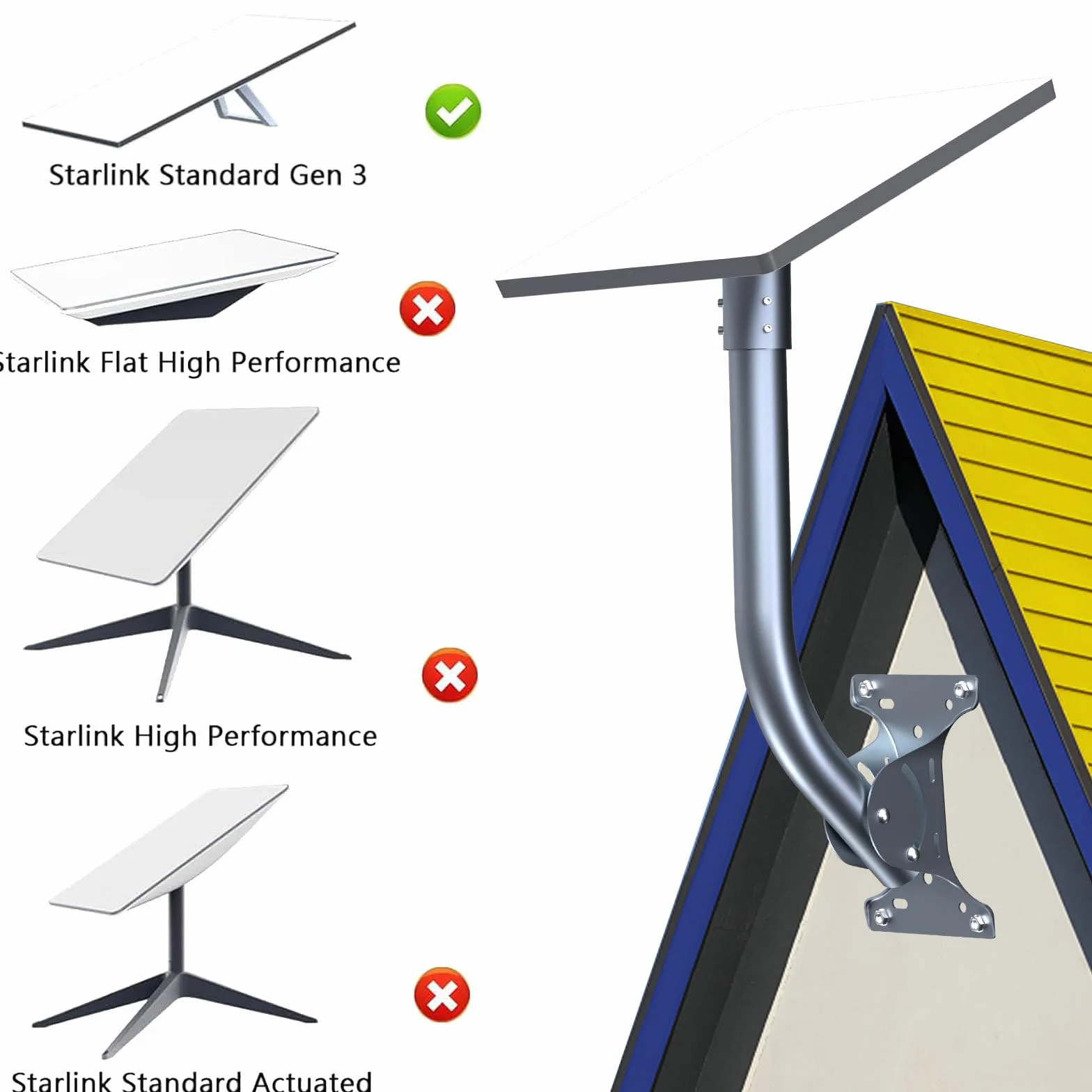 Starlink Gen 3 Mount, Kit de Montaje Ajustable, Compatible con Adaptador de Tubo Estándar Starlink Gen 3/V3, Soporte de Pared Largo para Kit de Internet Satélite