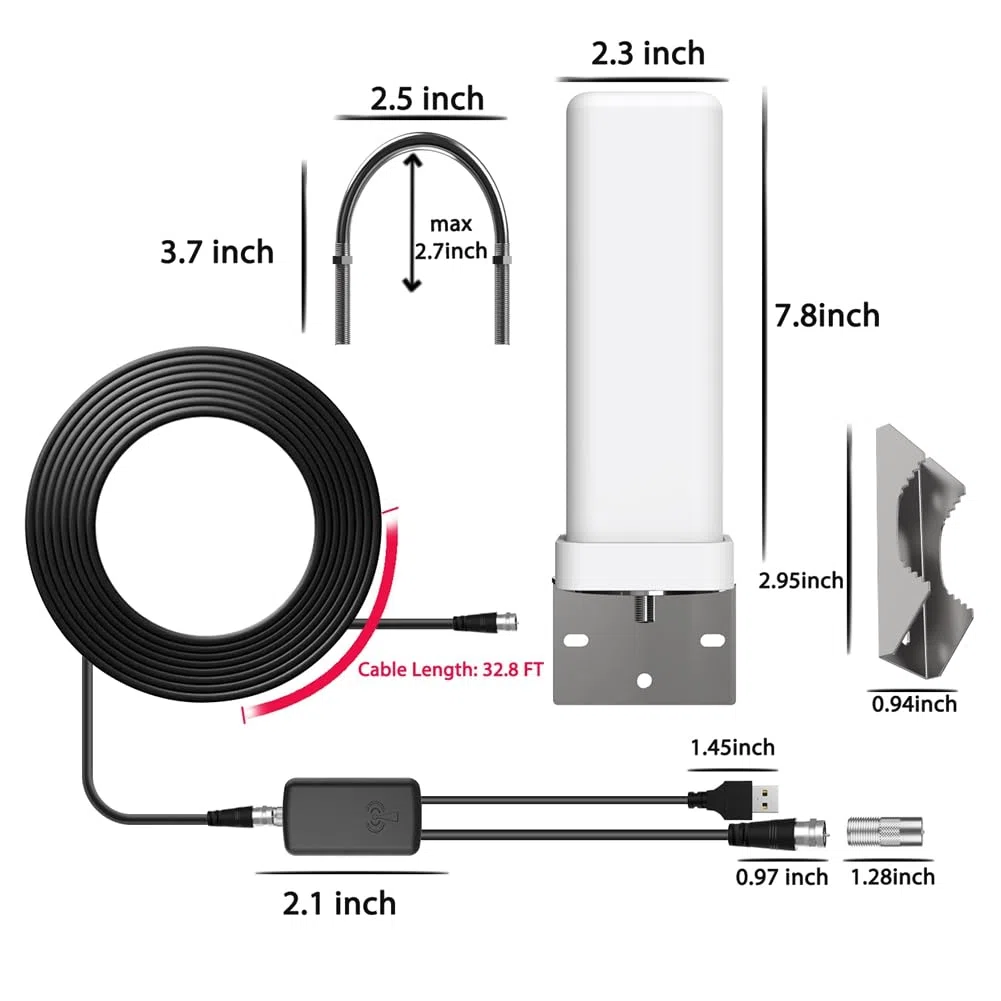 Antena de TV Digital 4K 35dBi Canal HDTV Gratuito para Exteriores Amplificador de Señal de Alcance de 6000 Millas para ATSC/DVB-T/DMB-T/ISDB-T
