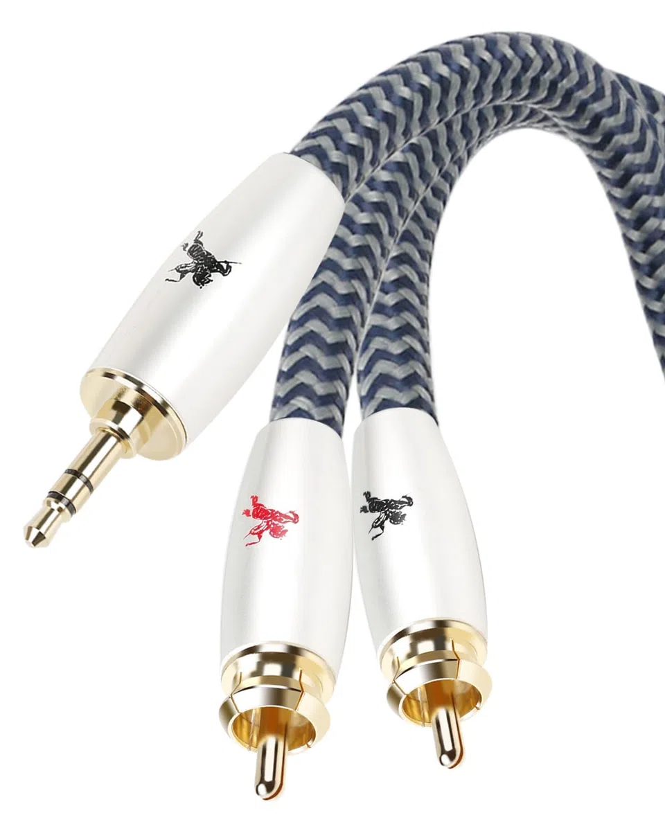 Impeto Cable RCA a Jack 3.5 mm mini Jack a 2 RCA Cinch Audiophile Adaptador Y 2 RCA Macho a Minijack Macho HiFi para conectar smartphones, tablets o PC a amplificador - 1m
