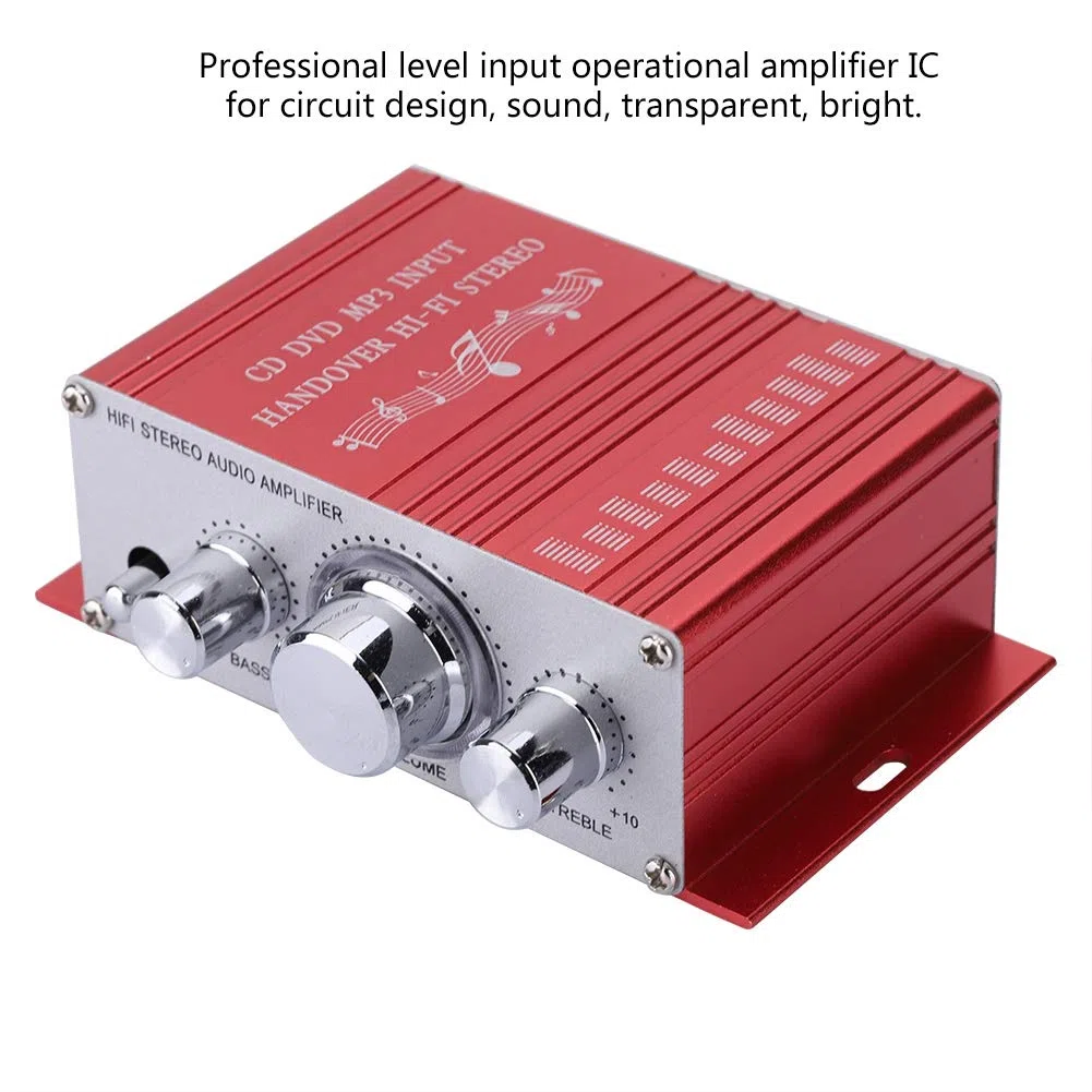 Annadue 4 Canales Mini Amplificador estéreo para automóvil Digital para automóvil, Reproductor de música de Audio en Modo de Sonido, para USB MP3 FM SD DVD(Red)