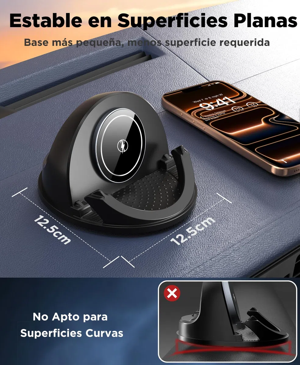 Beeasy Cargador Inalambrico Coche de Silicona, 15W Qi Rápido Estación de Carga Inductiva, [2025 Ventilador Integrado], Soporte Móvil Coche Salpicadero para iPhone Samsung Smartphone
