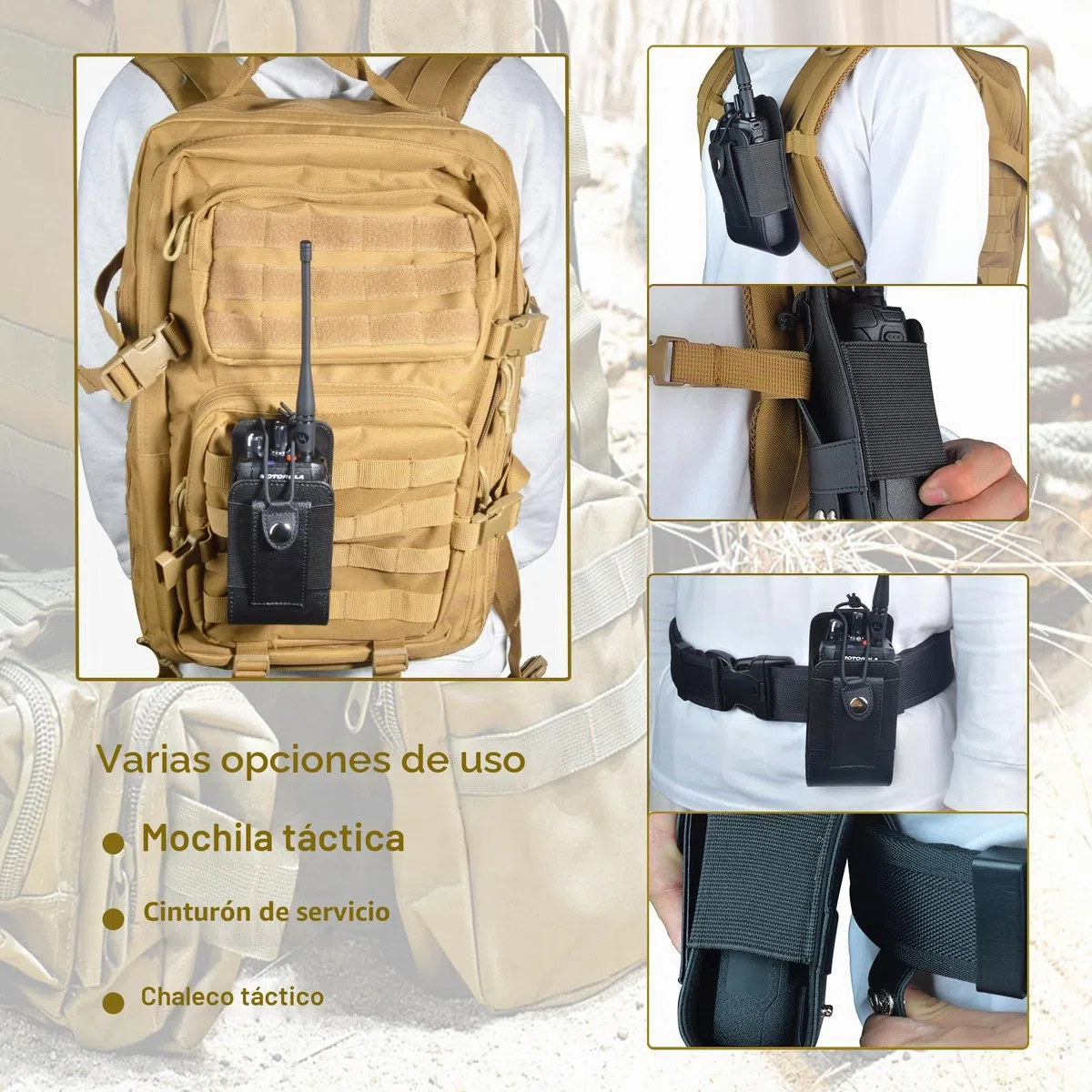 UAYESOK Funda para Walkie Talkie, Bolsa Táctica Cuero para Radio, Molle Radio Holder, Ajustable Militar Multi-Función Compatible con Baofeng Kenwood President Midland Retevis Yaesu Motorola