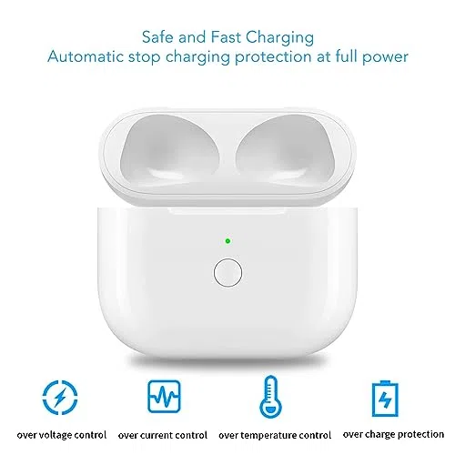 Caso de Carga Inalámbrica para AirPods 3, Reemplazo Portátil del Caso del Cargador con el Botón de Sincronización del Emparejamiento de Bluetooth, Construido en la Batería 620mAh