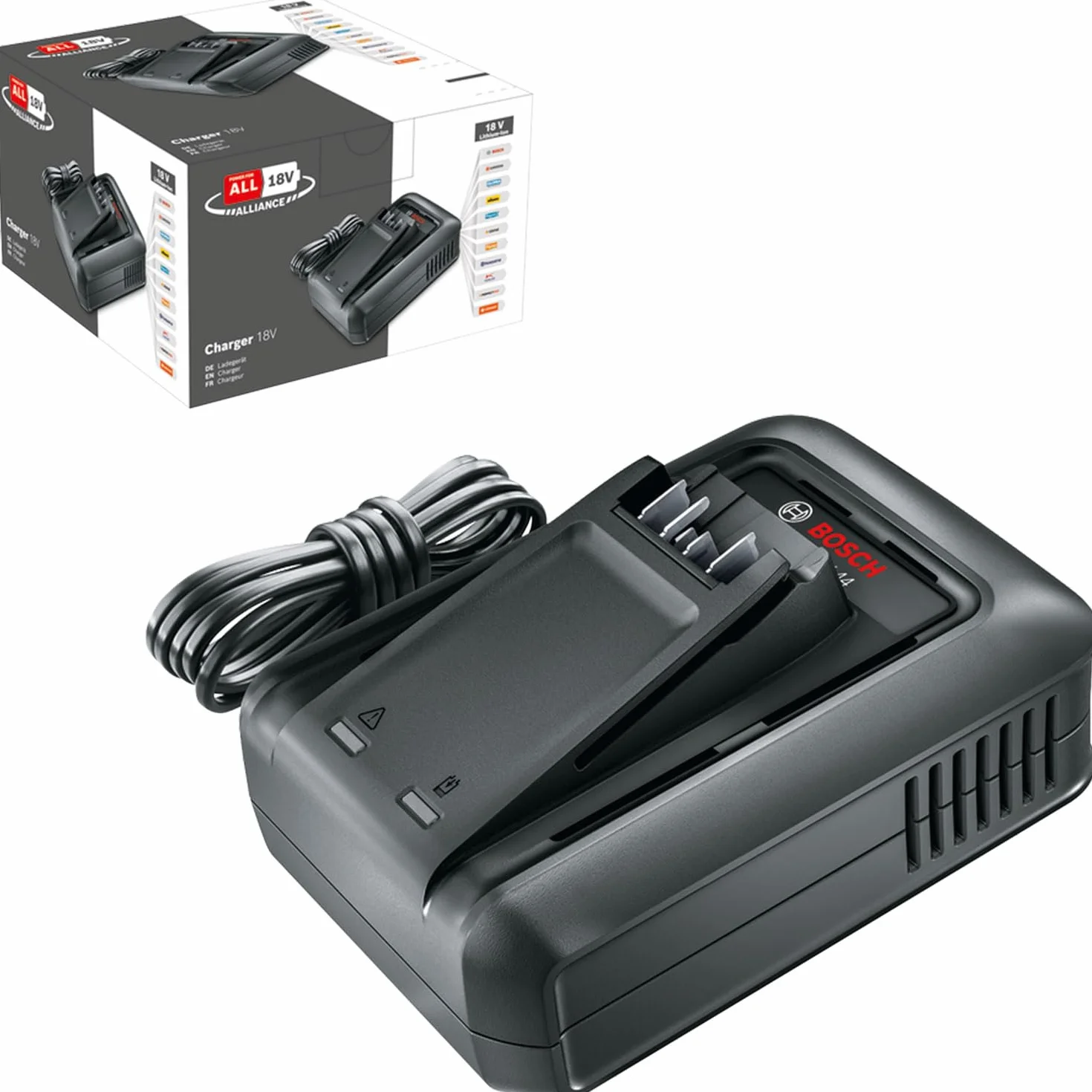 Bosch cargador rápido AL 18V-44 (sis. 18V; tiempo carga batería 2,0/2,5/4,0/6,0 Ah: 34/44/59/87 min; soporte mural integrado)