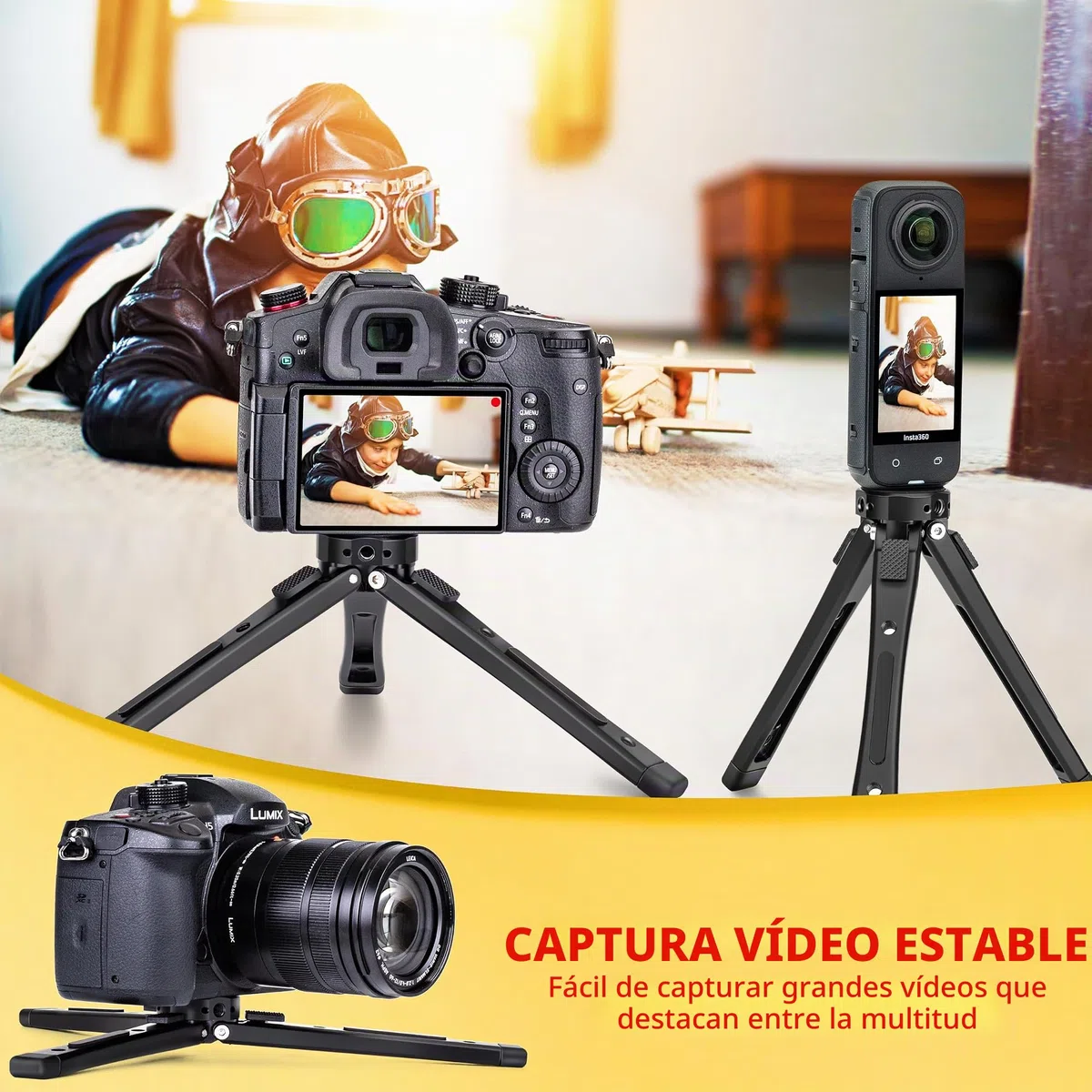 Zeadio Trípode de Metal Extra Resistente - Soporte de Mesa Universal Compacto para Cámara, Gimbal, Cámara de Acción, Videocámara, Micrófono, Luz LED, Smartphone y Más (Soporta 40kg/88lb)