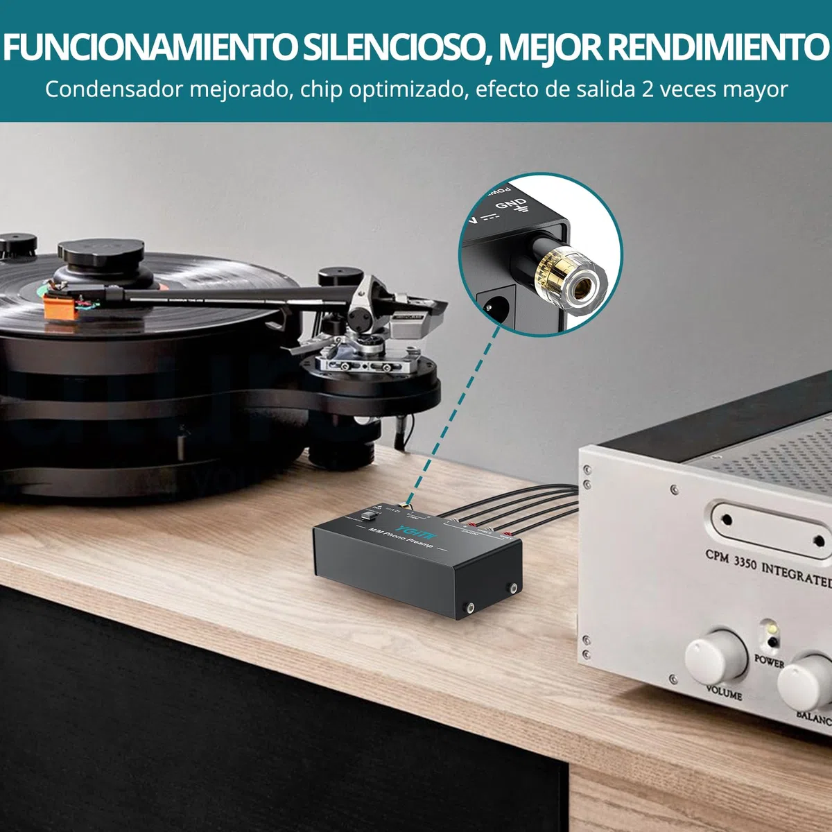 Preamplificador de Fono Ultracompacto Actualización de Chips con Bajo Nivel de Ruido para Tocadiscos MM, Entrada RCA, Salida RCA 3.5mm/6.35mm TRS para Altavoces Computadora