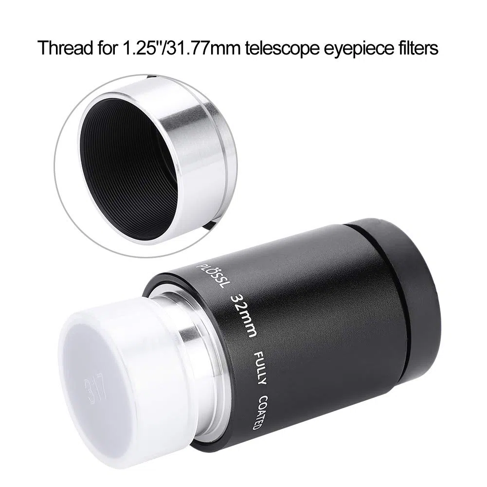 Astronomía Telescopio Lente Plossl Ocular Lente 32 mm con rosca de filtro de 1.25 ", 32 mm Ocular telescopio Plossl Multi-recubierto con interfaz 1.25"/31.7 mm, Vista de campo de 52 grados