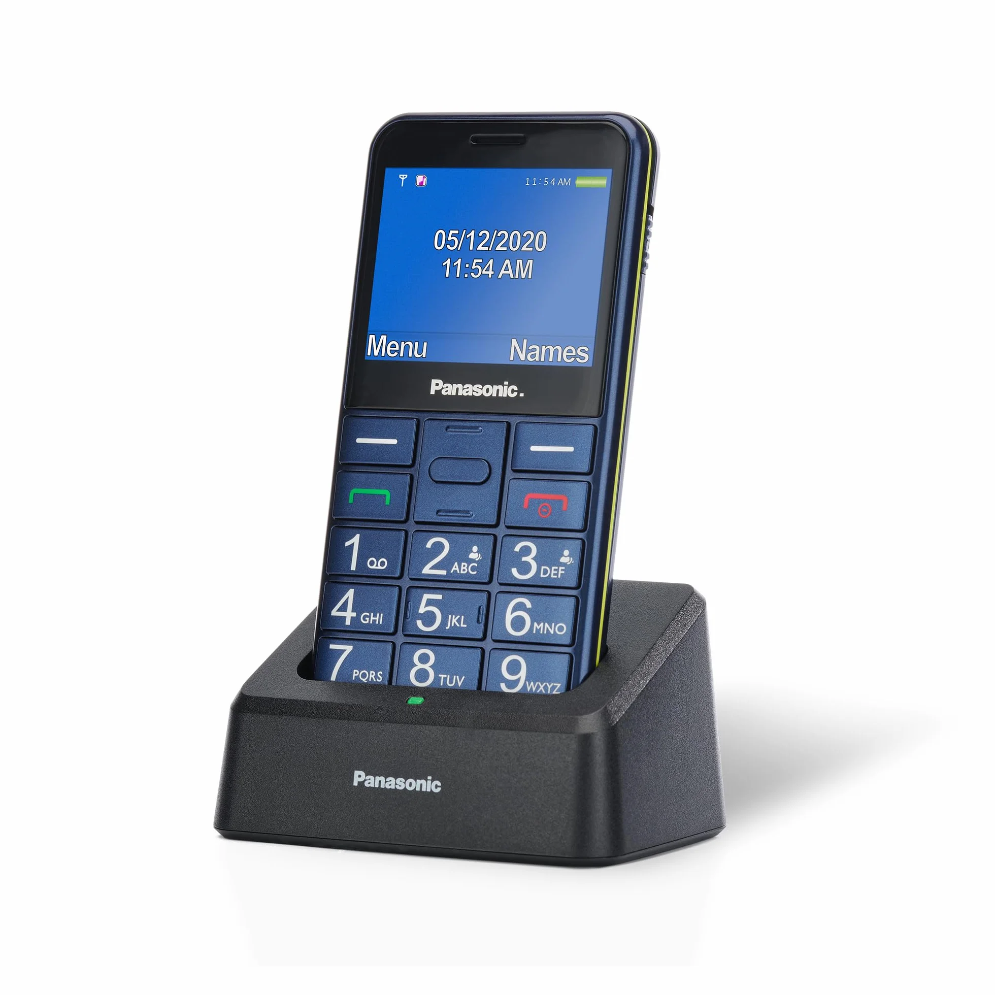Panasonic KX-TU155EXCN 2G Teléfono Móvil para Mayores, Llamada Prioritaria, Teléfono con Botones Grandes, Compatible con Audífonos, Bluetooth, Radio FM, Cámara, Base de Carga, Azul