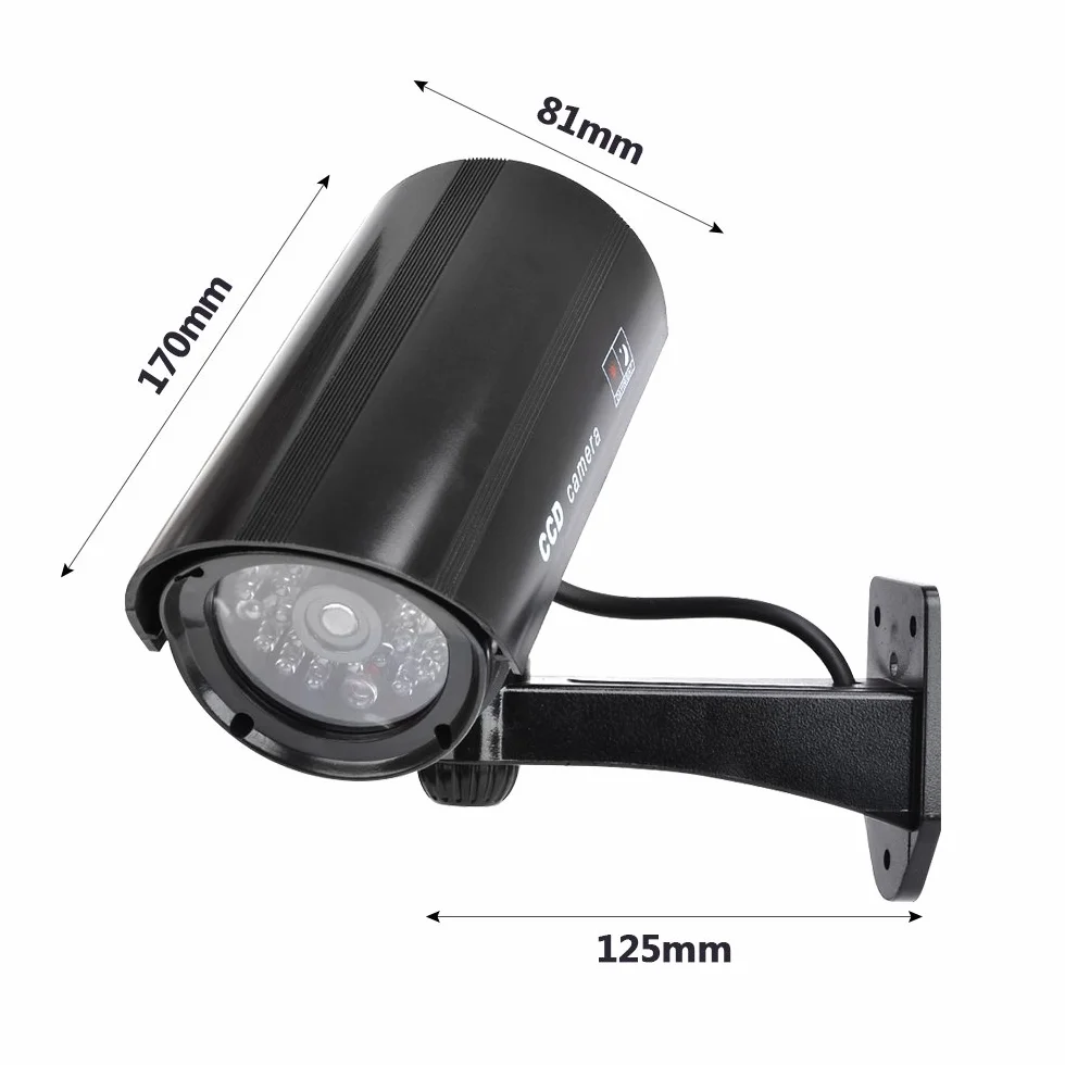 2Pcs Cámara de Vigilancia Simulada CCTV Cámara Ficticia con Soporte de Pared Camaras Falsas de Seguridad,Cámara Dummy con Led Rojo Parpadeante Impermeable Negro,con Pegatinas de Advertencia Tornillos