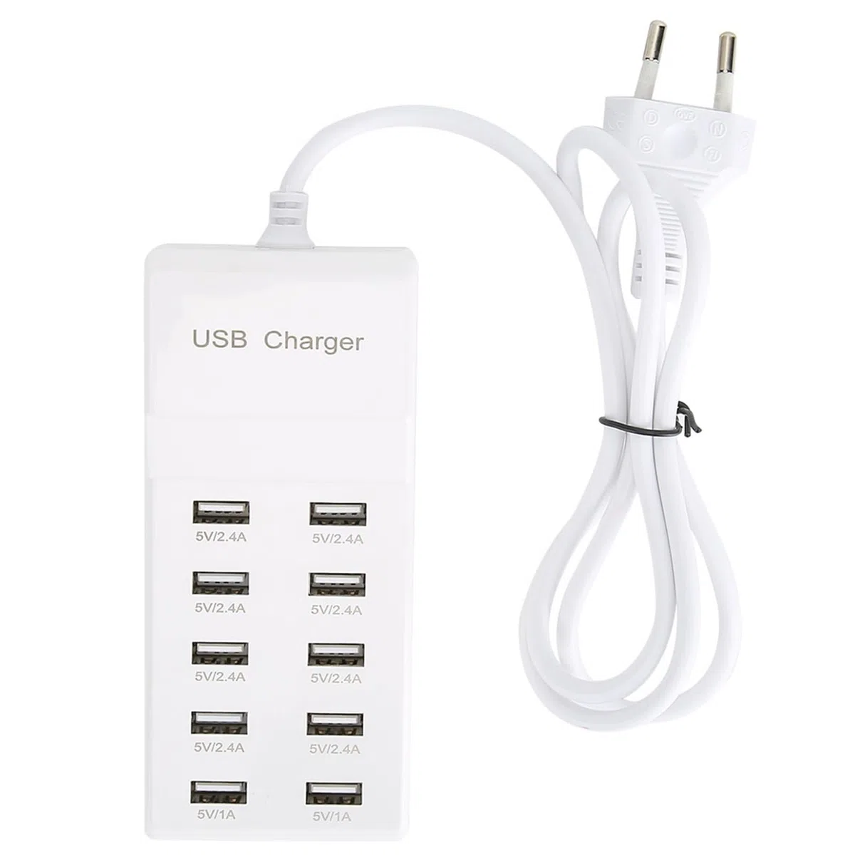 Cargador USB VBESTLIFE, Adaptador de Carga rápida, Fuente de alimentación USB múltiple con 10 Conexiones (5 V ~ 2.4 A x 2, 2.1 A x 4, 1A x 4) Cargador Compatible con Dispositivos USB de 5 V. (UE)