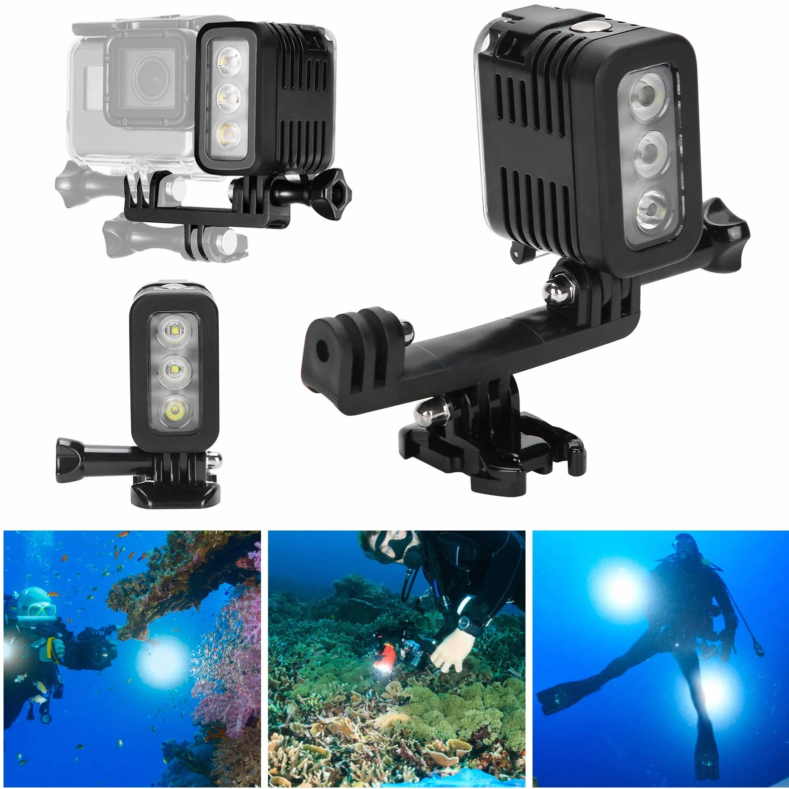Luz de Vídeo LED Impermeable Regulable de Alta Potencia de 45m, Luz de Relleno de Buceo de Vídeo LED Impermeable, para Cámara de Movimiento GoPro Hero 4