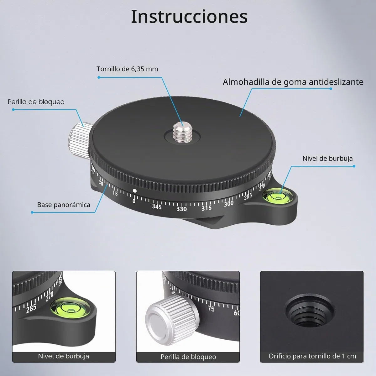 ARTCISE Cámara Base de panorámica con Placa de Estilo, Cabezal panorámico con Nivel de Burbuja para cámaras DSLR monopié con trípode, Carga máxima: 15 kg