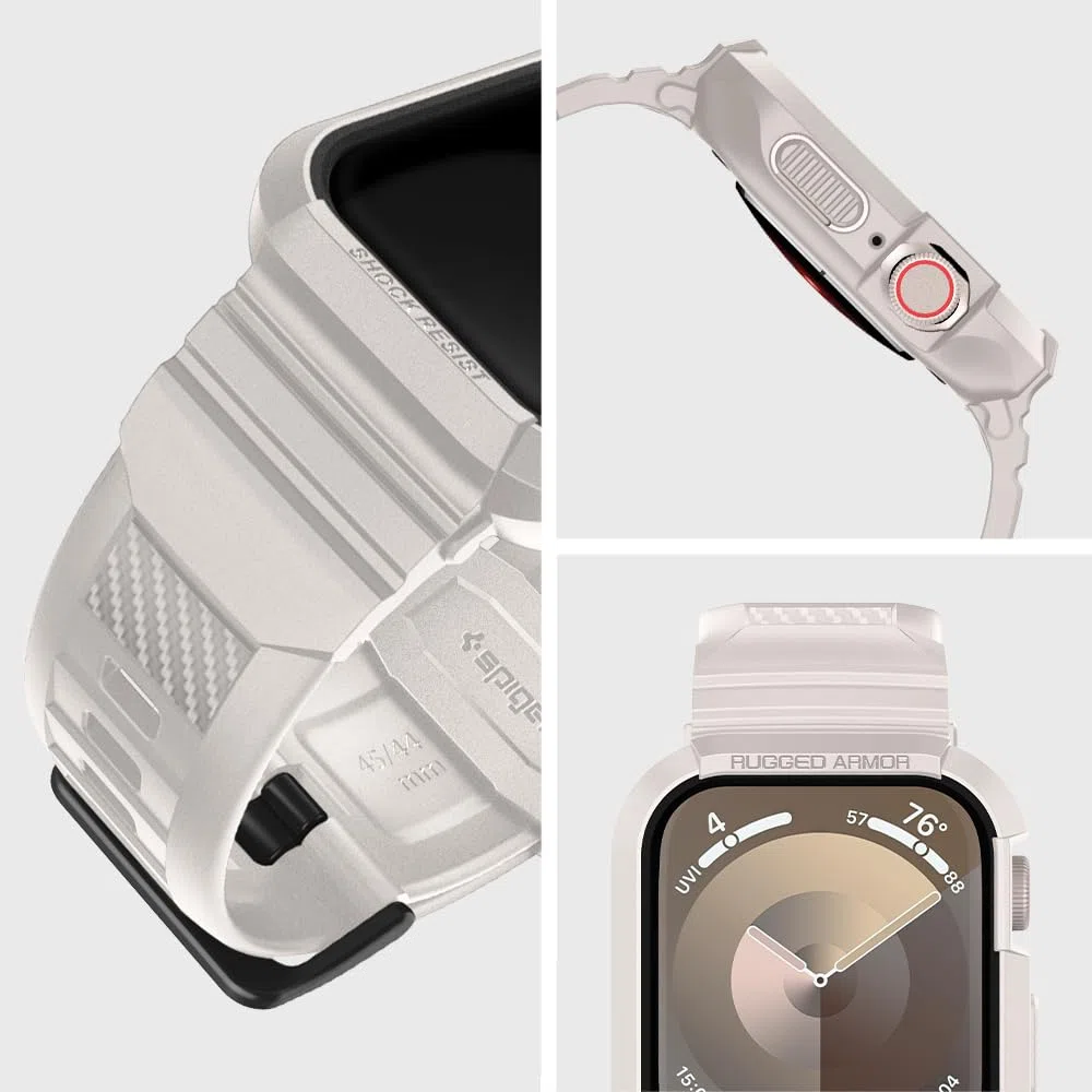 Spigen Funda y Correa Rugged Armor Pro de TPU Compatible con Apple Watch Series 9 8 7 45mm y Series SE2 6 5 SE 4 44mm
