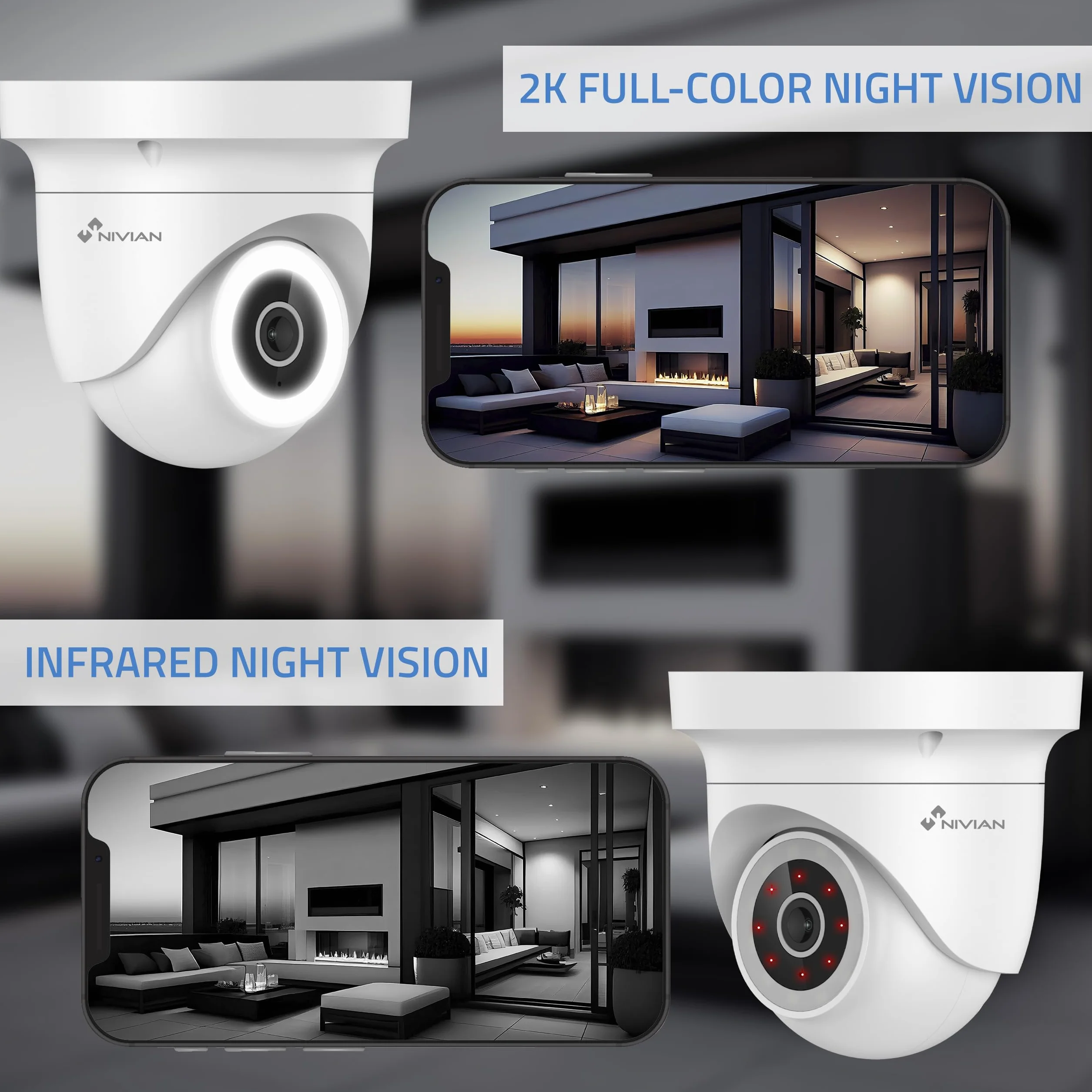 NIVIAN Cámara de Seguridad Motorizada 2K con WiFi, Detección de Movimiento, Visión Nocturna, Audio Bidireccional, Seguimiento Automático y Control por Voz y App Tuya