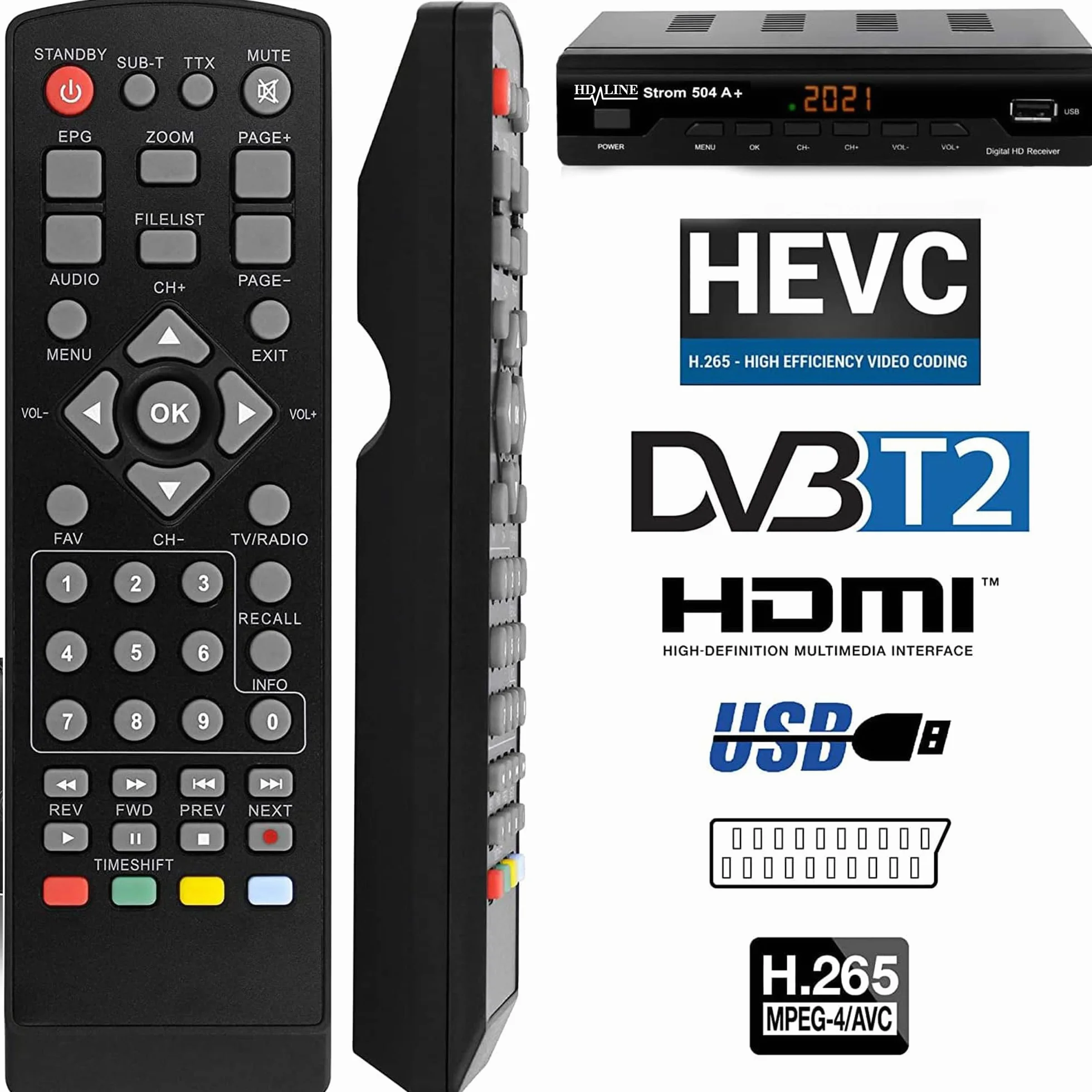 Strom 504 Decodificador Digital Terrestre – TDT / DVB T2 / Full HD / HDMI / Receptor TV / USB / H.265 HEVC / TDT Television / DVB-T2 / 4K