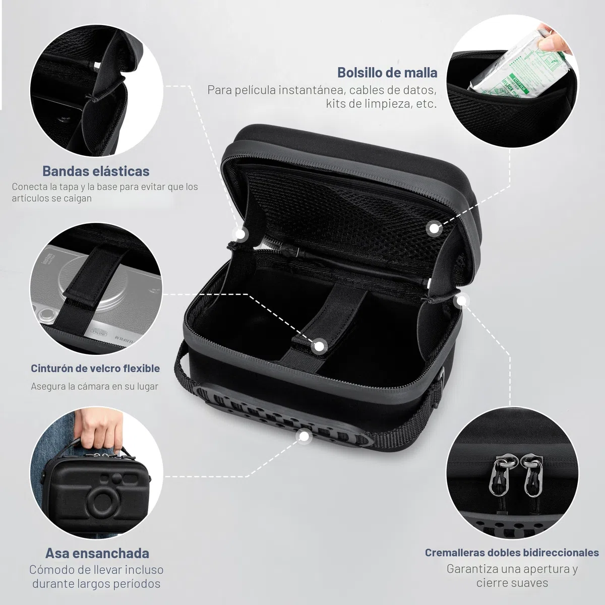 JJC Estuche Rígido para Cámara Viaje para Fuji. Insta. Mini EVO LiPlay X100VI X100V Lei. SOFORT 2 Koda. Mini Shot 2 Retro para Can. V10 G7XII G1XIII para Pana. Lumix L10 S9+S-R26 Lens D100G, Negro