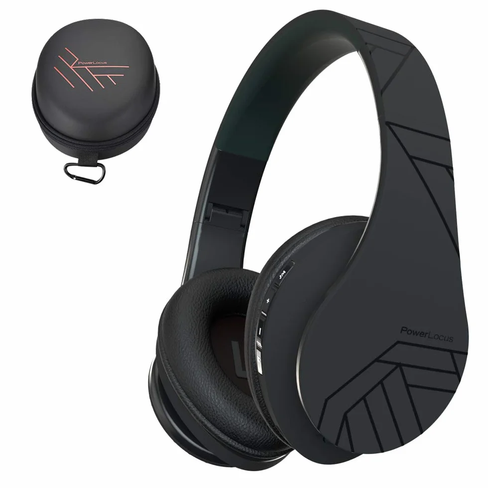 PowerLocus P2 - Auriculares Bluetooth inalambricos de Diadema Cascos Plegables, Casco Bluetooth con Sonido Estéreo Micro SD/TF, FM con micrófono y Audio Cable para Movil, PC, Tablet - Negro