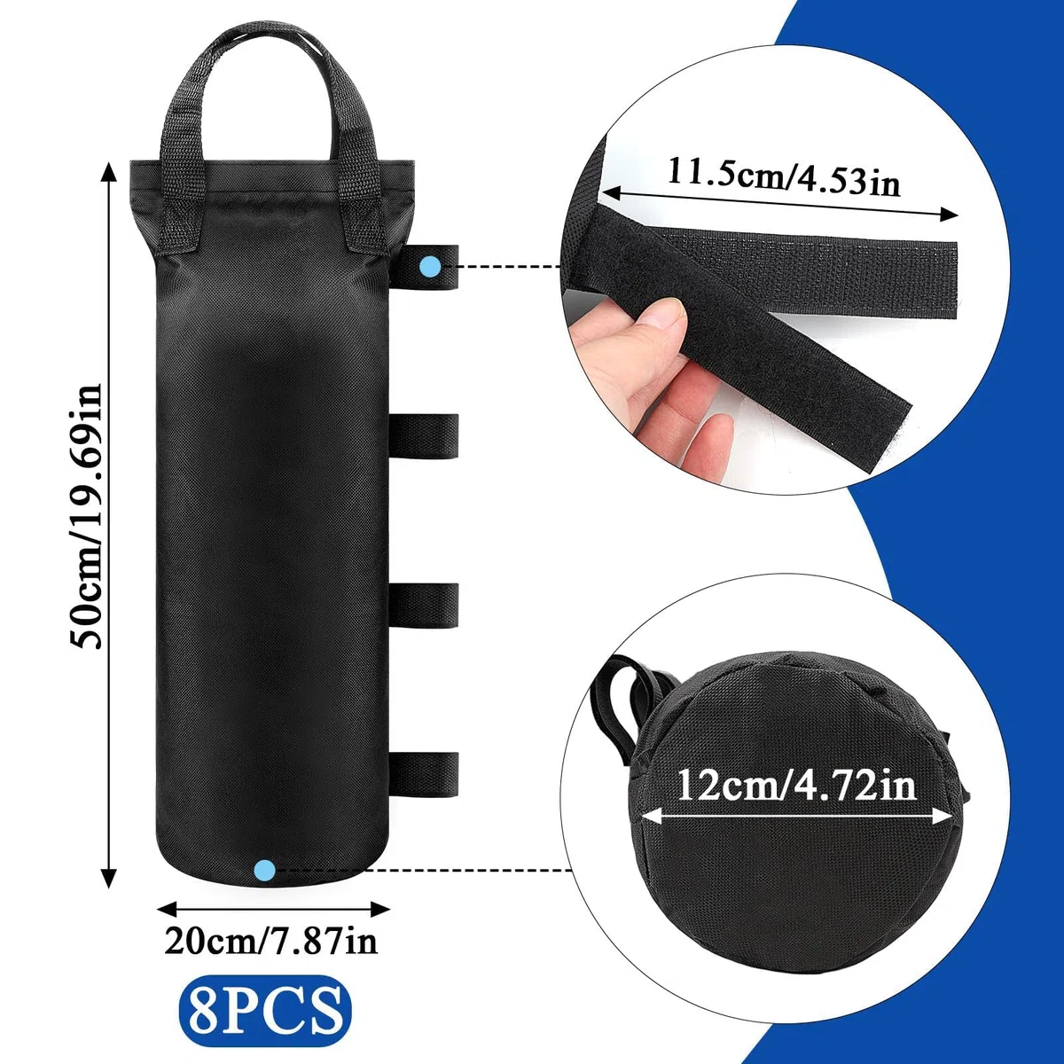 Pesos para Carpas 8 Piezas Bolsa Arena Contrapeso 50x20 cm Sacos de Arena Tejido Oxford Sacos de Arena para Pabellón Rellenable Pesos para Saco de Arena para Pabellones Tiendas Marquesinas
