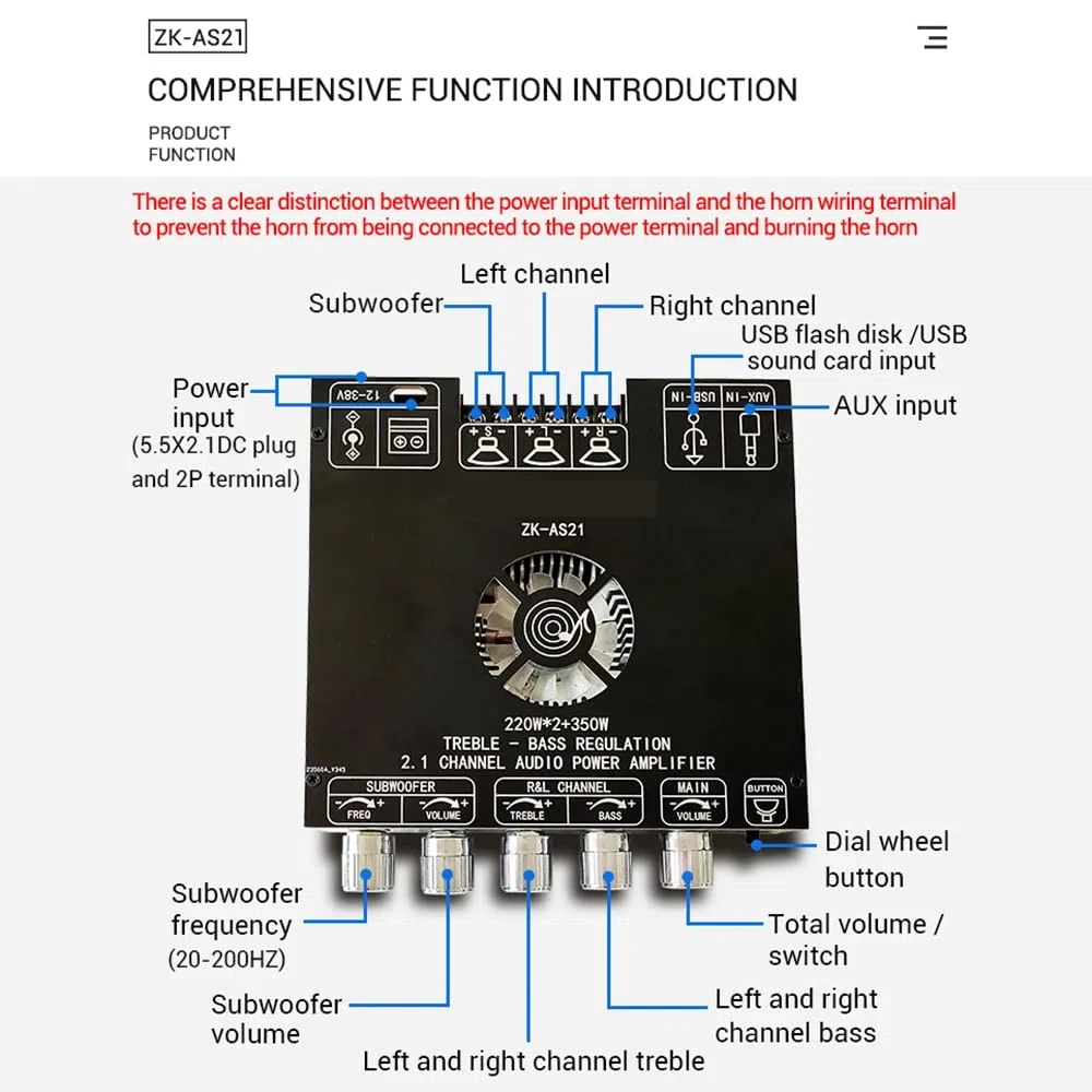 DollaTek 2.1 Placa amplificadora de potencia Bluetooth con chip TPA3255 220W x 2+350W Módulo amplificador de audio con altavoz Bluetooth