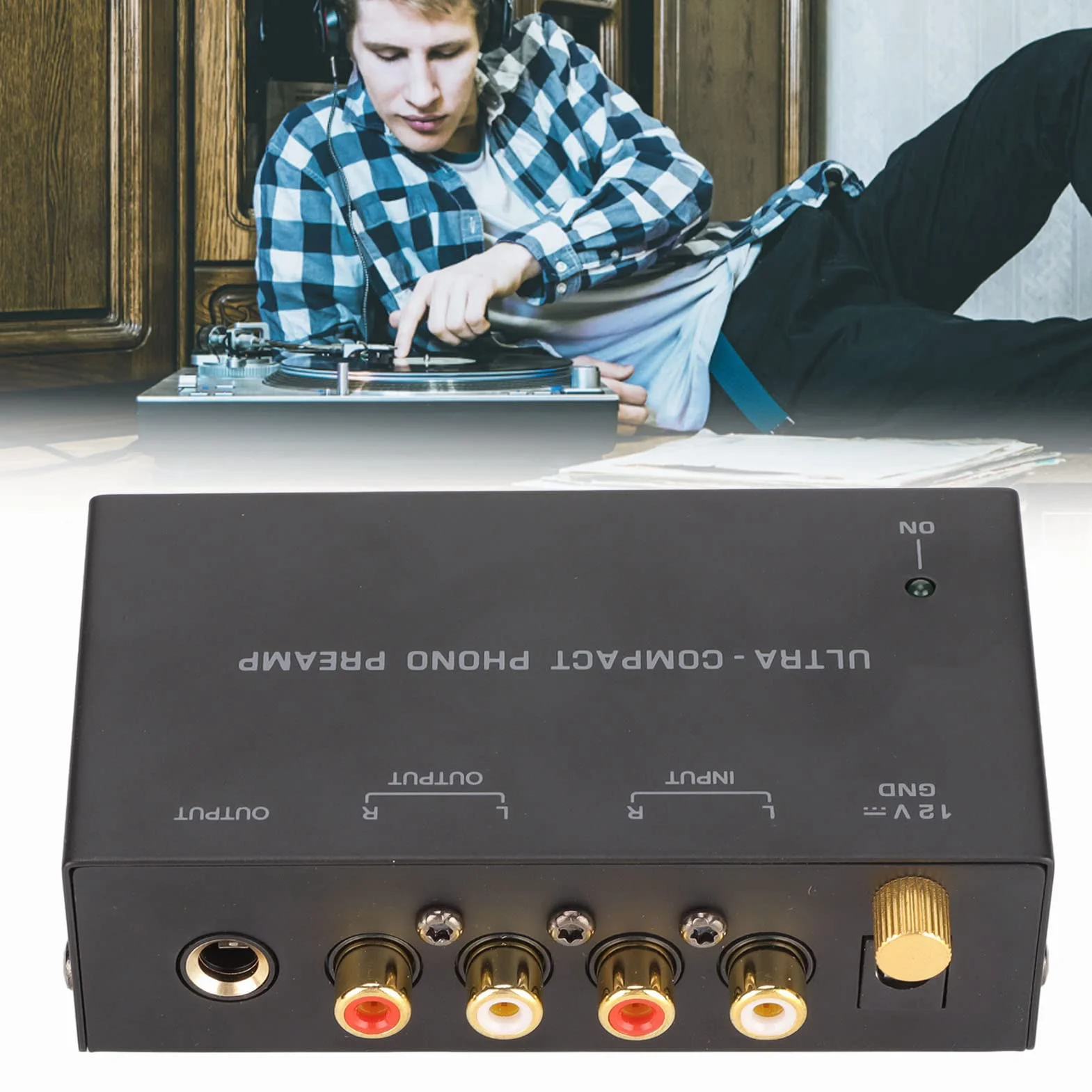 Preamplificador de Tocadiscos, EntradaEstéreo, Salida, Control de Perilla Independiente, Funcionamiento con bajo Nivel de Ruido, Alta Sensibilidad, Conexión a Tocadiscos, Plug