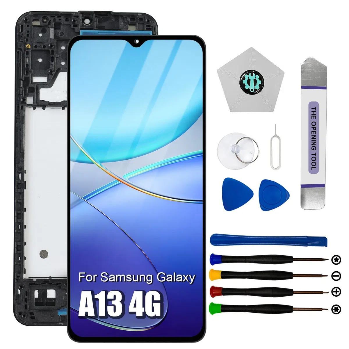 Dinow - Pantalla para Samsung Galaxy A13 4G SM-A135F SM-A137F, reemplazo de pantalla para Samsung A13 4G LCD táctil digitalizador con marco (con herramienta de reparación)