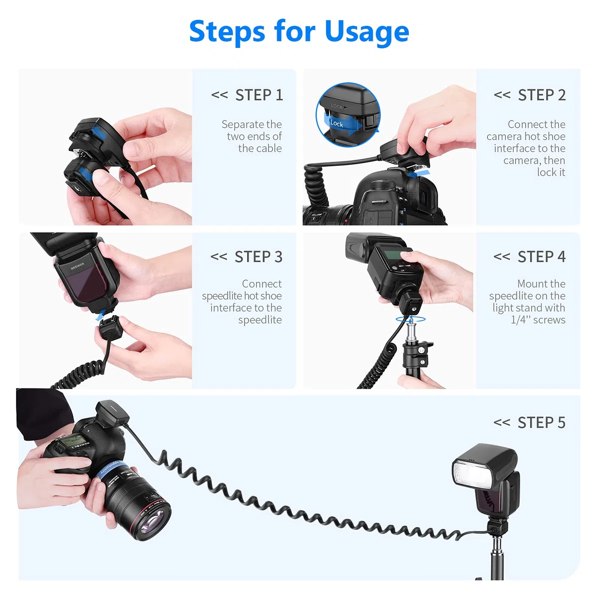 Neewer 1,3m TTL Off Flash de Cámara Cable de Speedlite Compatible con DSLR 800D/750D/700D/650D/600D/7D2/7D/6D2/6D/5D4/5D3/5D2/5DS/1D4/1D3/100D/80D/70D/60D Cameras