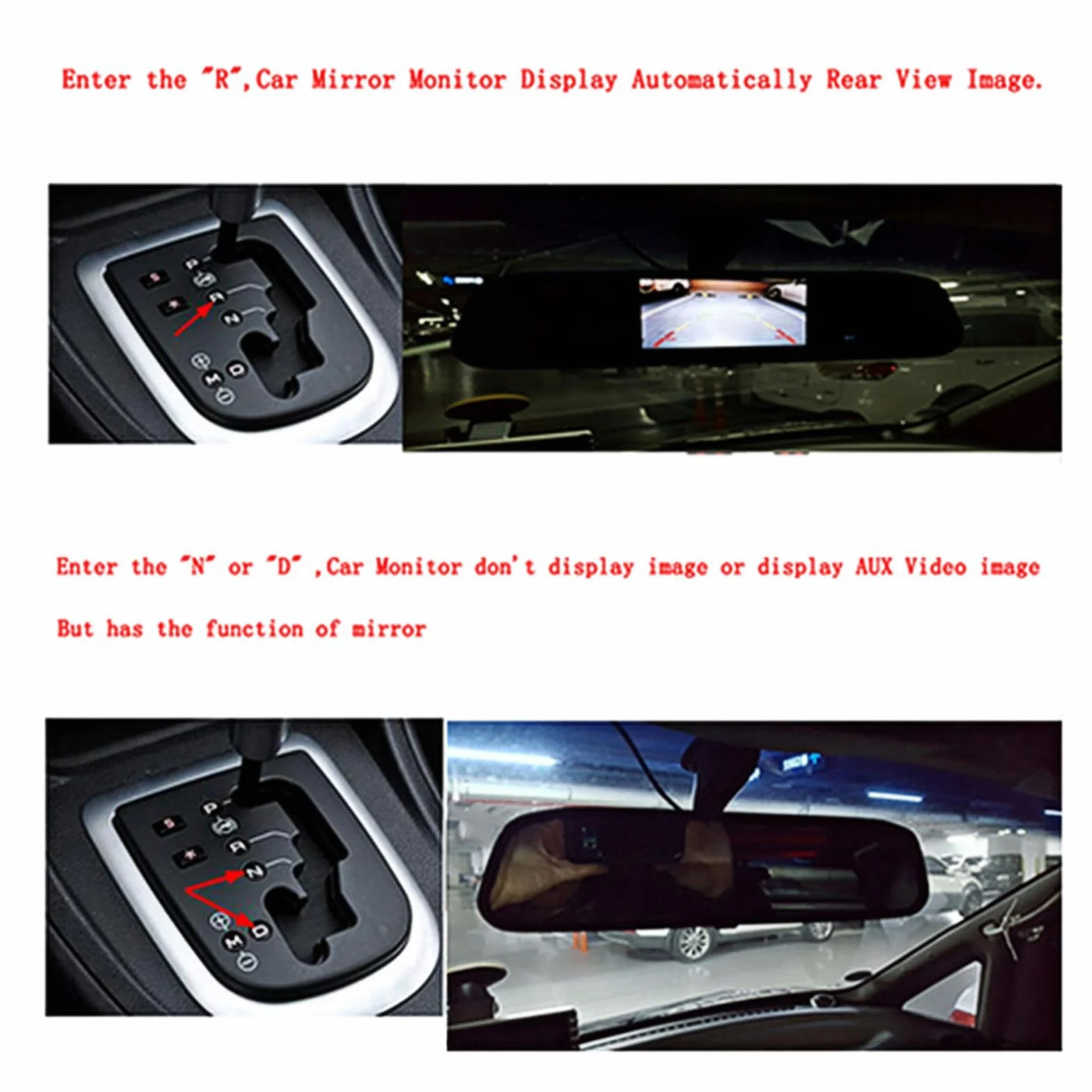 Monitor de Espejo retrovisor HD para automóvil, 4.3in Monitor de Espejo retrovisor HD para automóvil 8LED Cámara de Marcha atrás de visión Nocturna a Prueba de Agua Monitor de automóvil