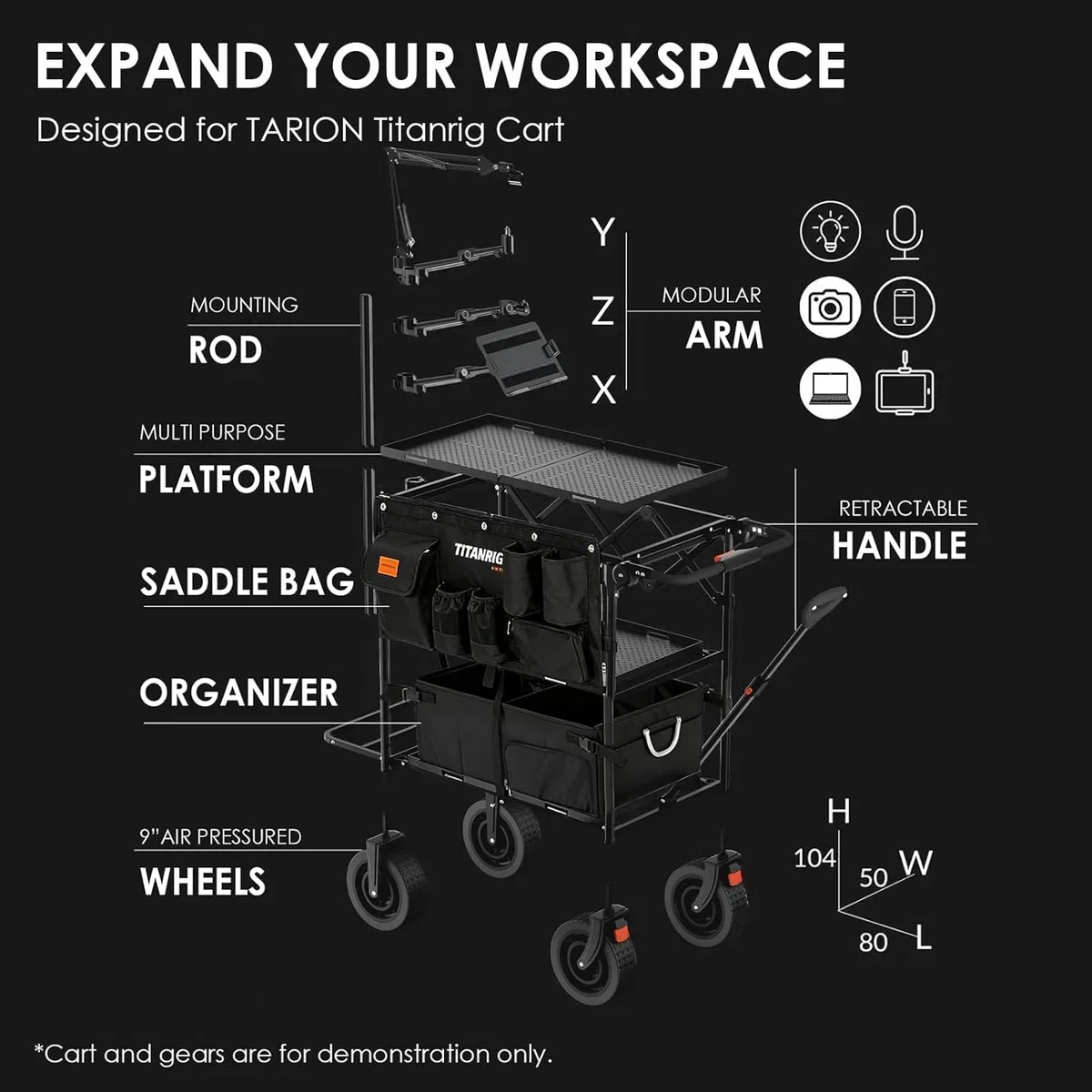 TARION Titanrig Cart Bolsa de Almacenamiento Lateral: Accesorios para Carro de cámara con múltiples Bolsillos para videógrafos cineastas