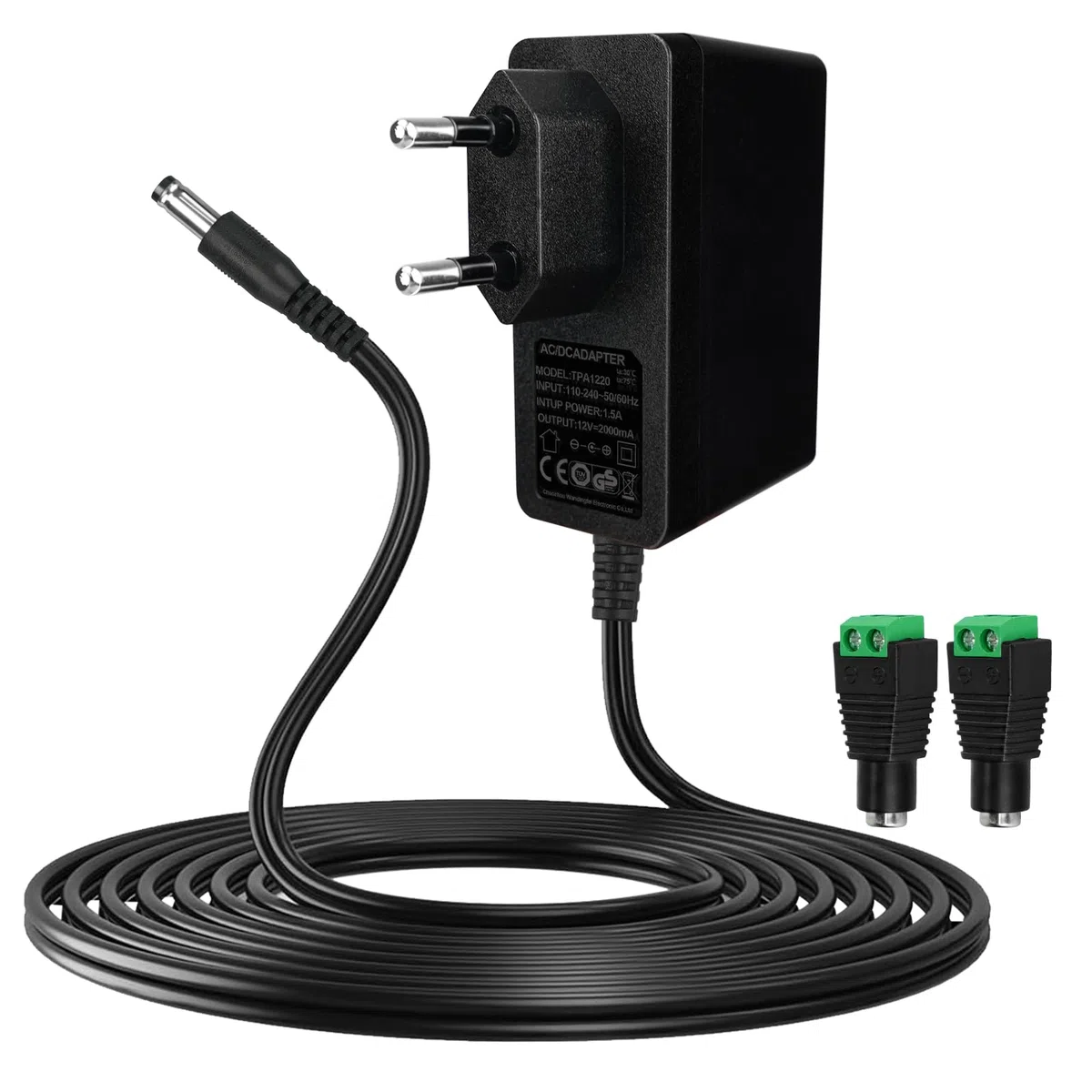 Transformador 220V A 12V - Cargador Universal 200-240V 50-60HZ, Adaptador 12V 2A 220V 24W, Cargador Portatil Universal, ara Tiras LED, Routers Inalámbricos, HUB, Interruptor, 2 Metros Cable