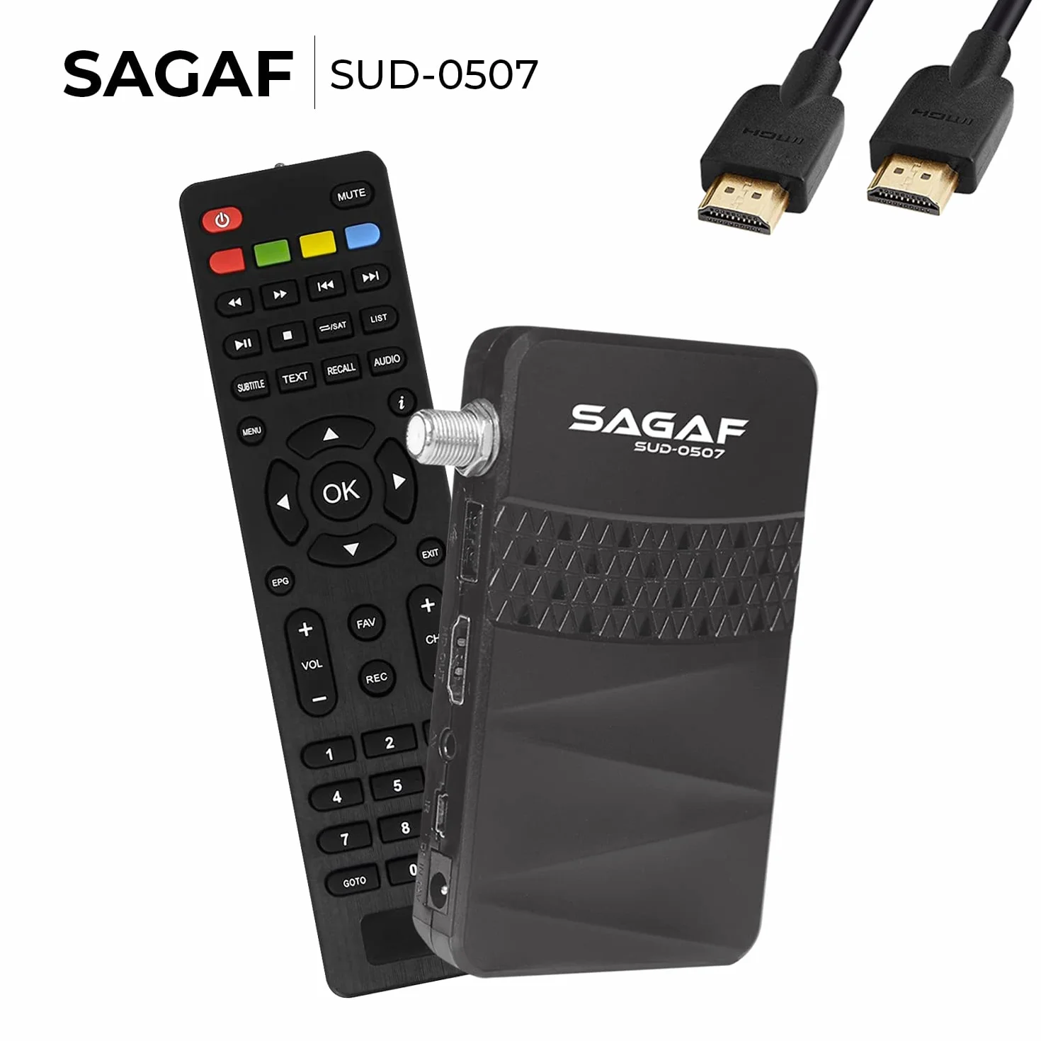 Leyf & Sagaf SUD-0507 Mini Satelite Receptor - DVB-S2 - Full HD 1080p Satélite Digital - Decodificador Receptor Satelite (HDTV, Scart, USB) - 2X Telecomando, Sólo para Canales alemanes