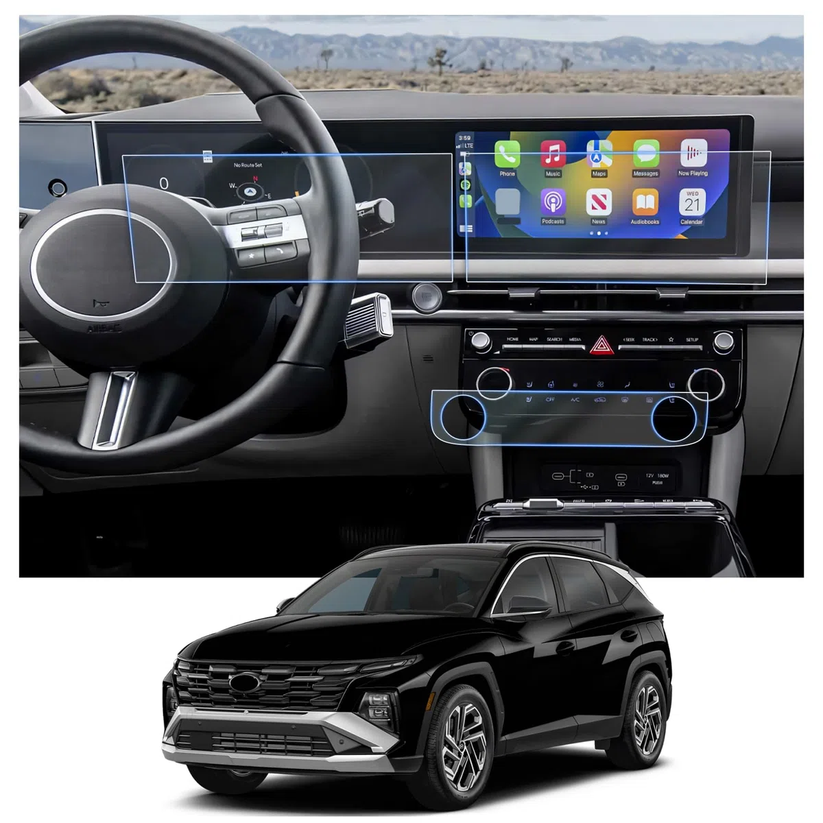 CDEFG Compatible con 2025 2026 Facelift Hyundai Tucson NX4 Navigation Protector de Pantalla + Aire Acondicionado + Panel de Instrumentos Resistente a los arañazos 12,3 pulgadas GPS Nano Protector de