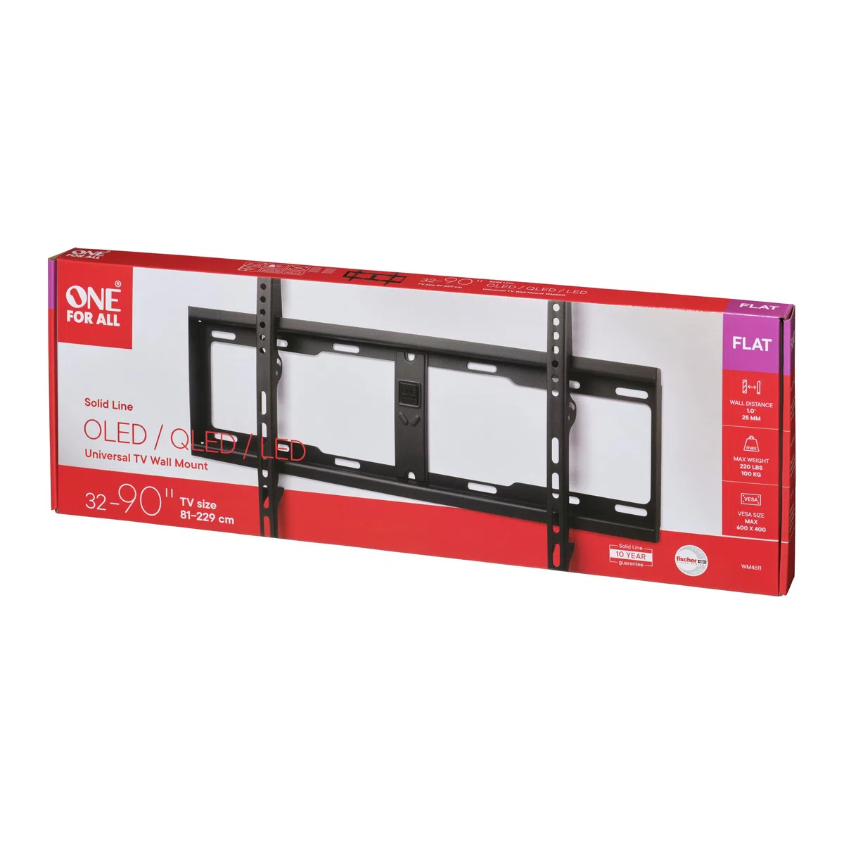 One For All - Soporte de Pared para TV de 32 a 90” - Fijo - Peso máx. 100kg - para Todo Tipo de TVs (LED, LCD y Plasma) - Negro - WM4611
