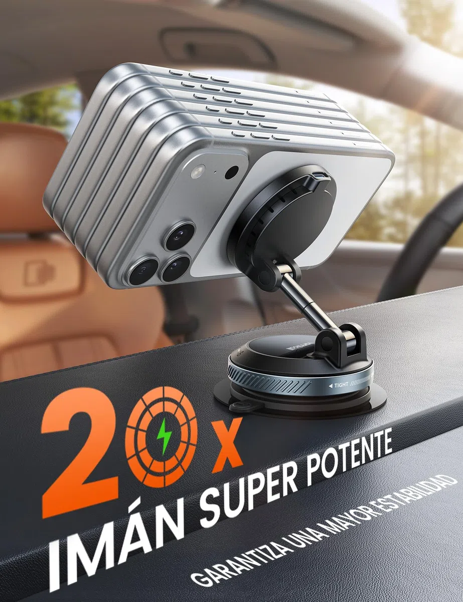 Lamicall 15W Cargador Inalámbrico Coche para MagSafe - [30KG Succión Fuerte] Magnético Soporte Cargador Movil Coche con Ventosa de Vacío, Fuerte Imán, para iPhone Series 17 16 15 14 13 12