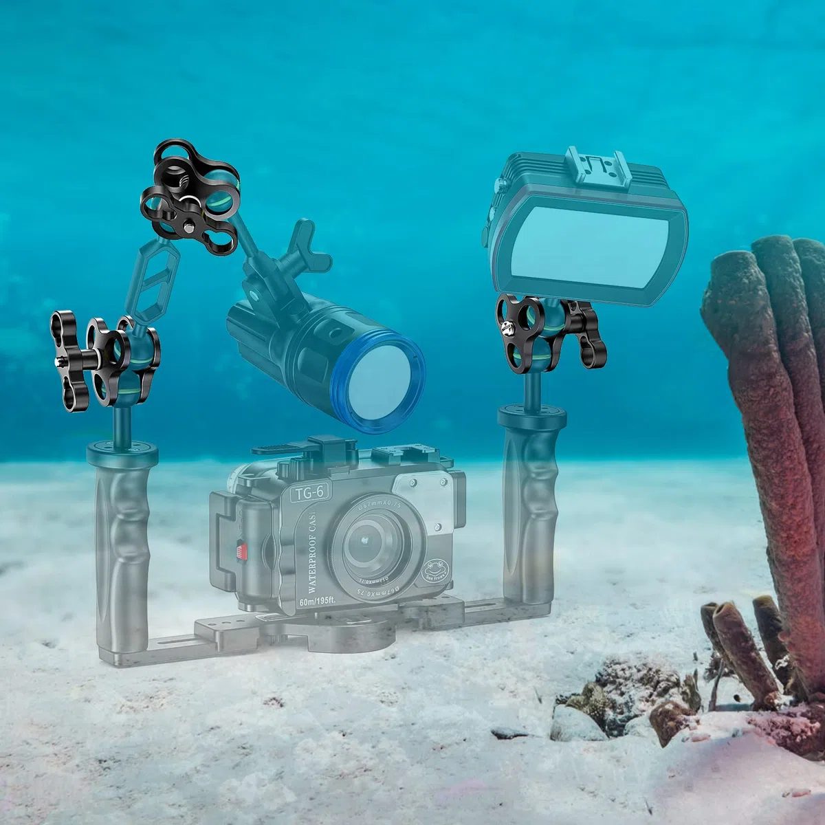 Sea frogs Abrazadera CP-4 Conector de Tres Bolas Clip de Mariposa Brazo Submarino Clip de Bola Soporte de lámpara Sumergible