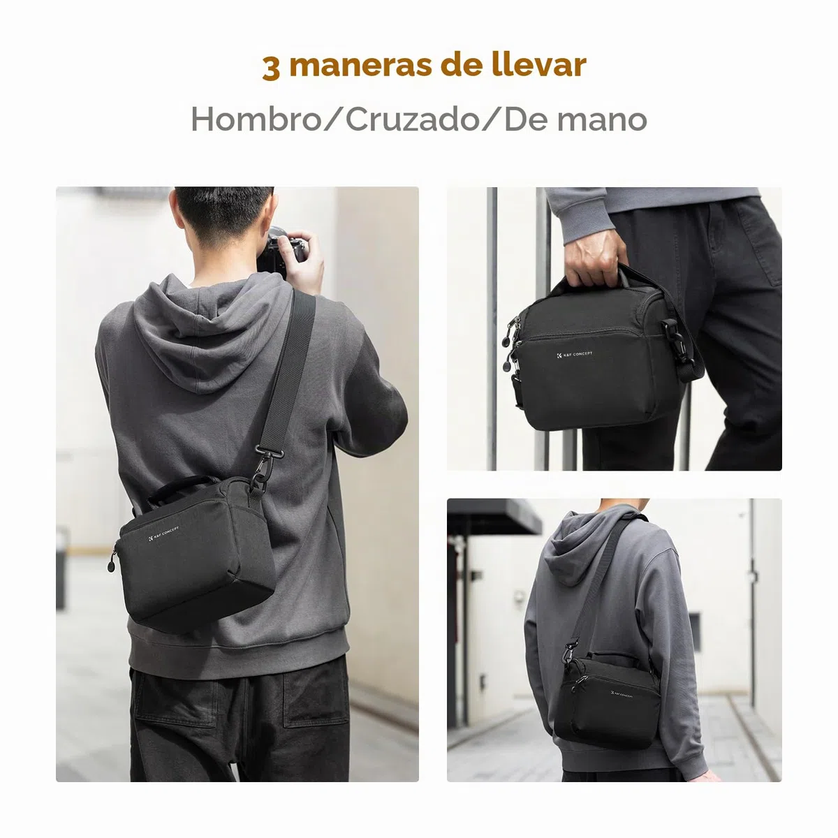 K&F CONCEPT Bolsa Funda Cámara Réflex Impermeable Pequeño Estuche Crossbody para cámara de Hombro con Correa Ajustable DSLR/SLR/Mirrorless Compact Photography Bags-Negro