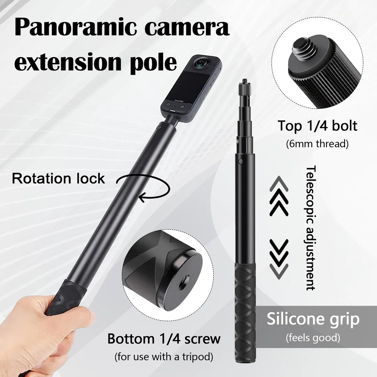 Soporte para Insta360 x4 Cámara Acción en Motocicleta, Accesorios Kit para Insta360 X4 X3 X2 con Rotación de 360 ​​Grados, Doble Abrazadera y Doble Estabilidad, Palo Selfie para Manillar Motocicleta